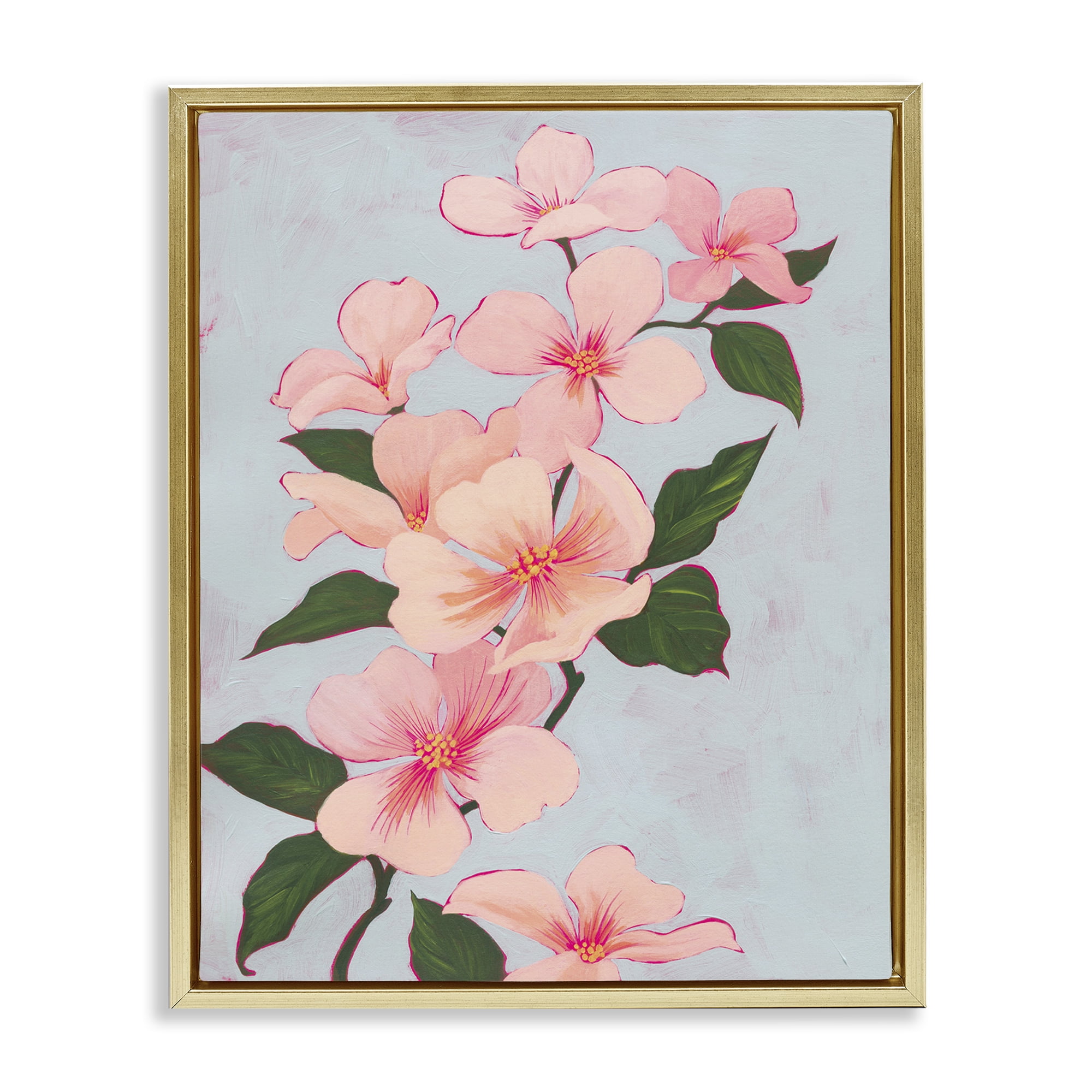 Stupell Industries Delicate Cherry Blossoms Botanical & Floral Painting Gold Floater Framed Art Print Wall Art, 25 x 31