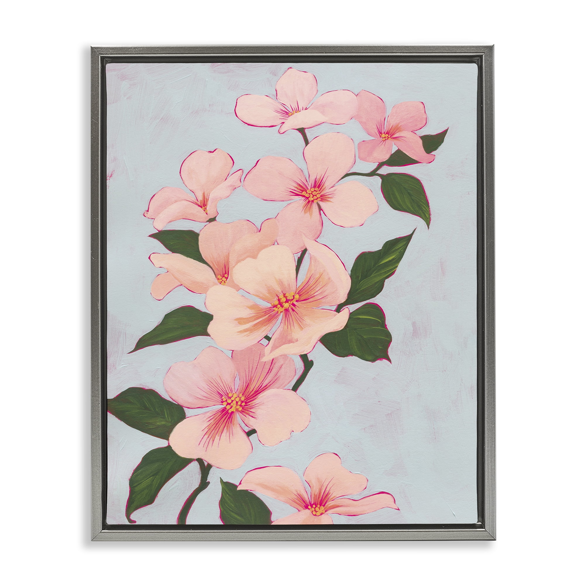 Stupell Industries Delicate Cherry Blossoms Botanical & Floral Painting Gray Floater Framed Art Print Wall Art, 17 x 21