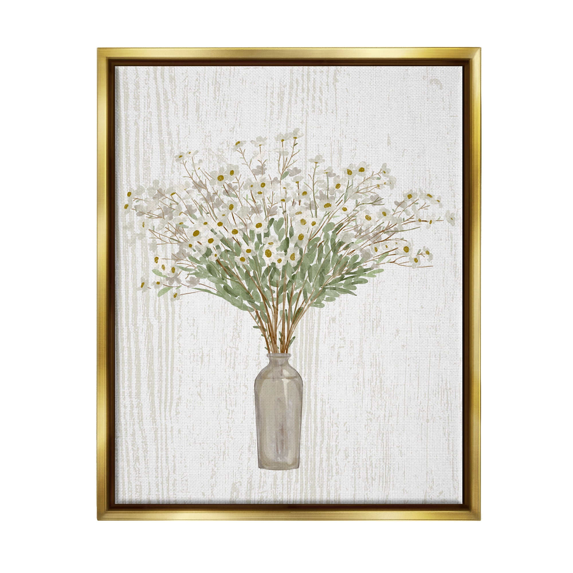 Stupell Industries Delicate Cottage Wildflowers Bouquet Weathered Grainy Pattern Graphic Art Metallic Gold Floating Framed Canvas Print Wall Art, Design by Ziwei Li