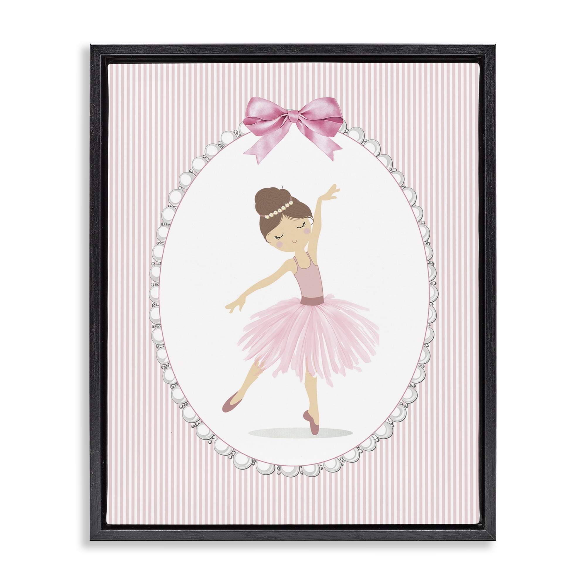 Stupell Industries Delicate Dance on Stripes Black Framed Floater Canvas Wall Art, design by Christine Simpson Art