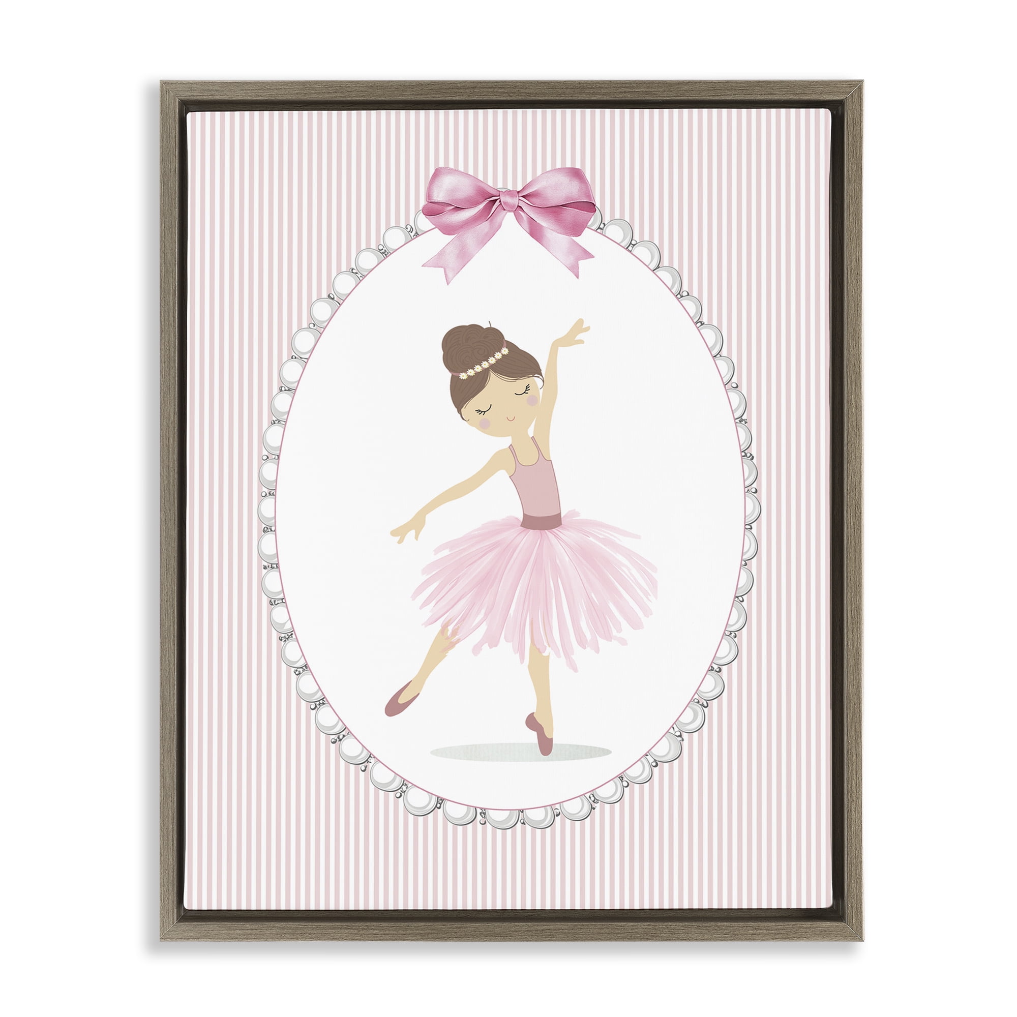 Stupell Industries Delicate Dance on Stripes Brown Framed Floater Canvas Wall Art, design by Christine Simpson Art