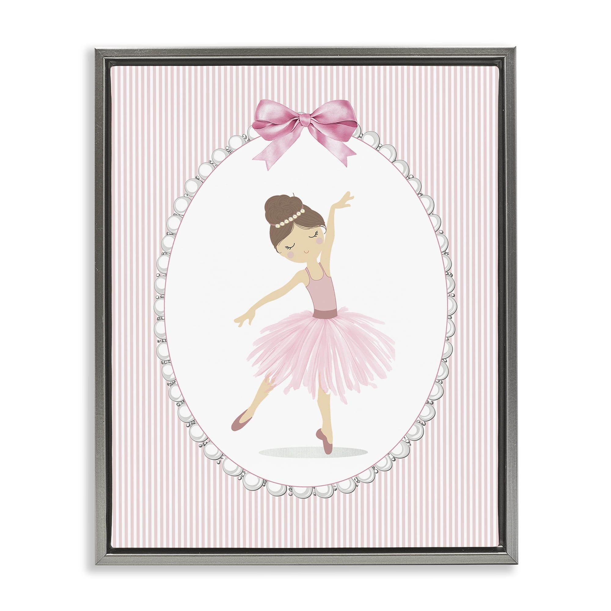 Stupell Industries Delicate Dance on Stripes Gray Framed Floater Canvas Wall Art, design by Christine Simpson Art
