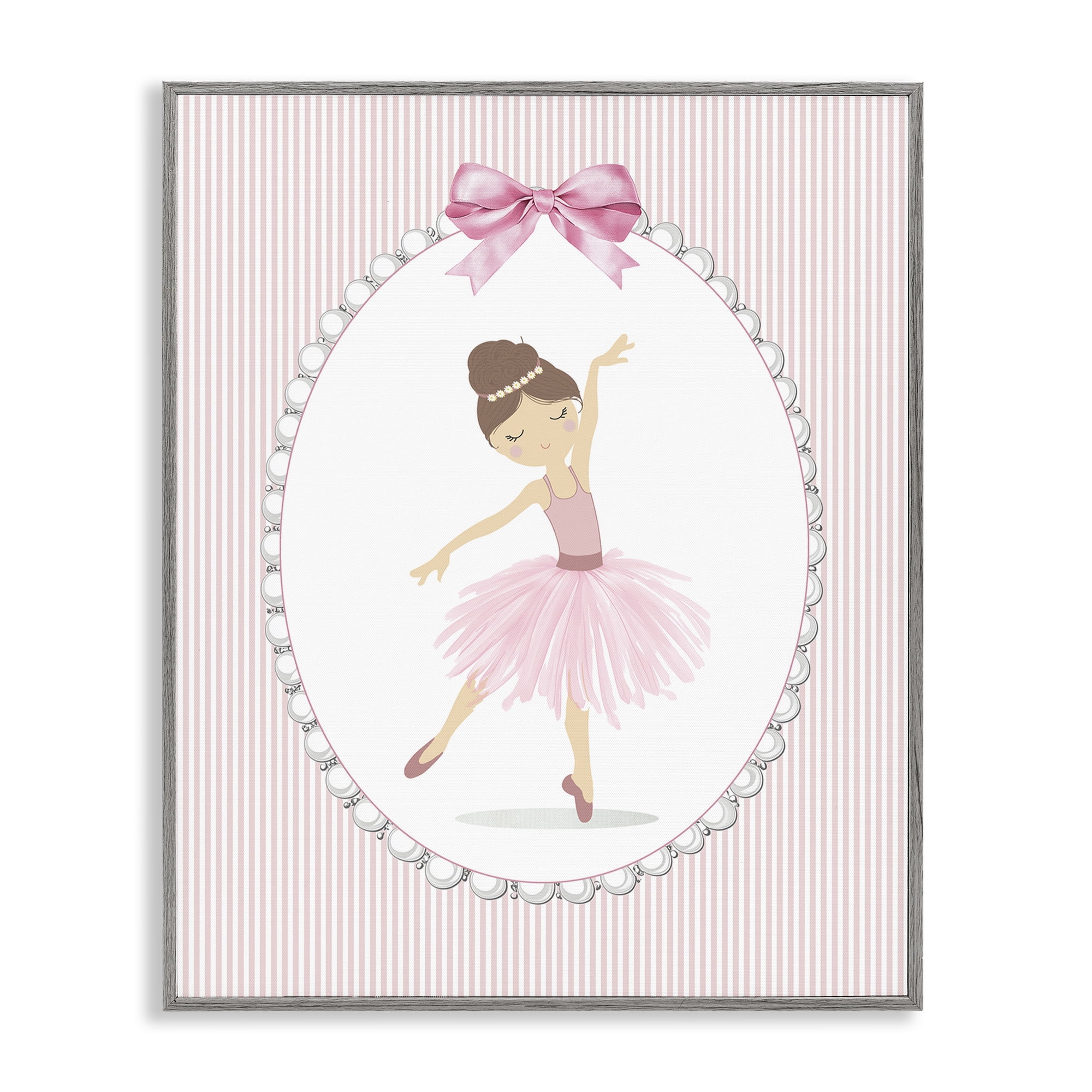 Stupell Industries Delicate Dance on Stripes Gray Framed Giclee Art, design by Christine Simpson Art