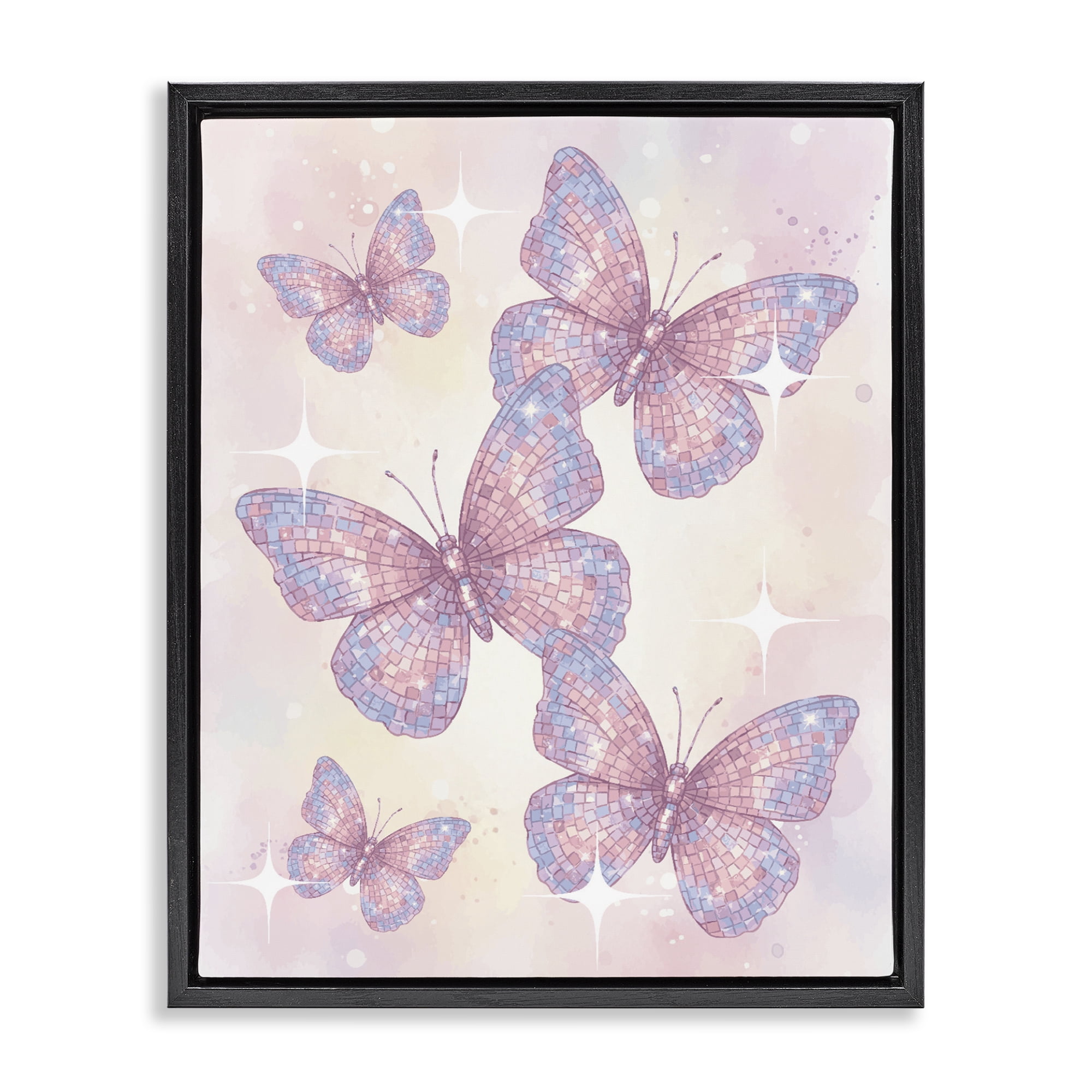 Stupell Industries Delicate Disco Butterfly Dance Black Framed Floater Canvas Wall Art, design by Lil' Rue