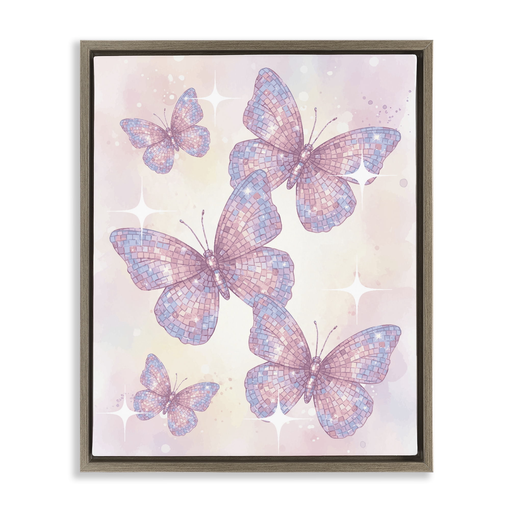 Stupell Industries Delicate Disco Butterfly Dance Brown Framed Floater Canvas Wall Art, design by Lil' Rue