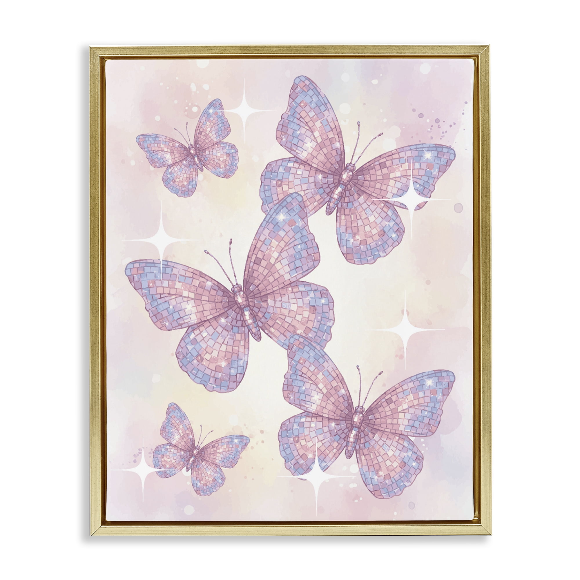 Stupell Industries Delicate Disco Butterfly Dance Gold Framed Floater Canvas Wall Art, design by Lil' Rue