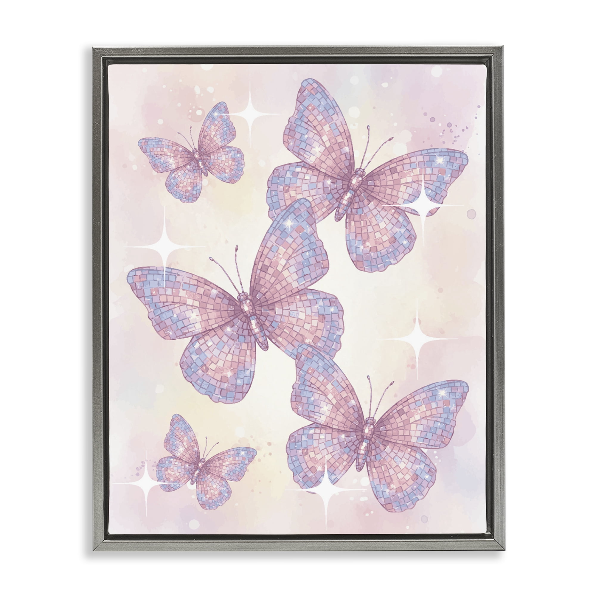 Stupell Industries Delicate Disco Butterfly Dance Gray Framed Floater Canvas Wall Art, design by Lil' Rue
