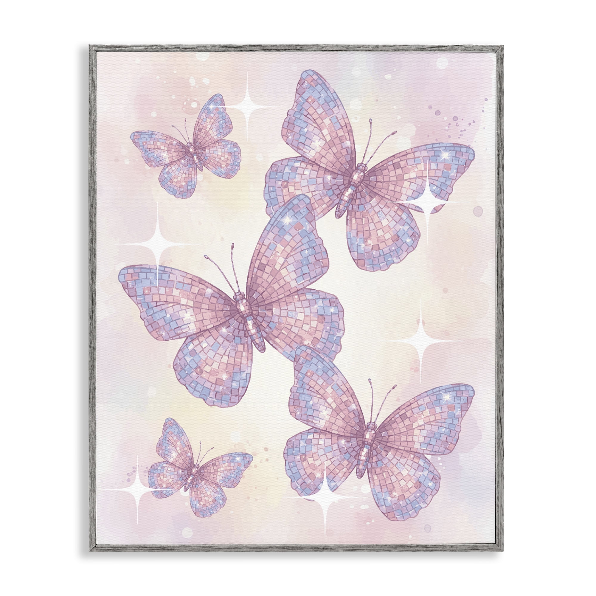 Stupell Industries Delicate Disco Butterfly Dance Gray Framed Giclee Art, design by Lil' Rue