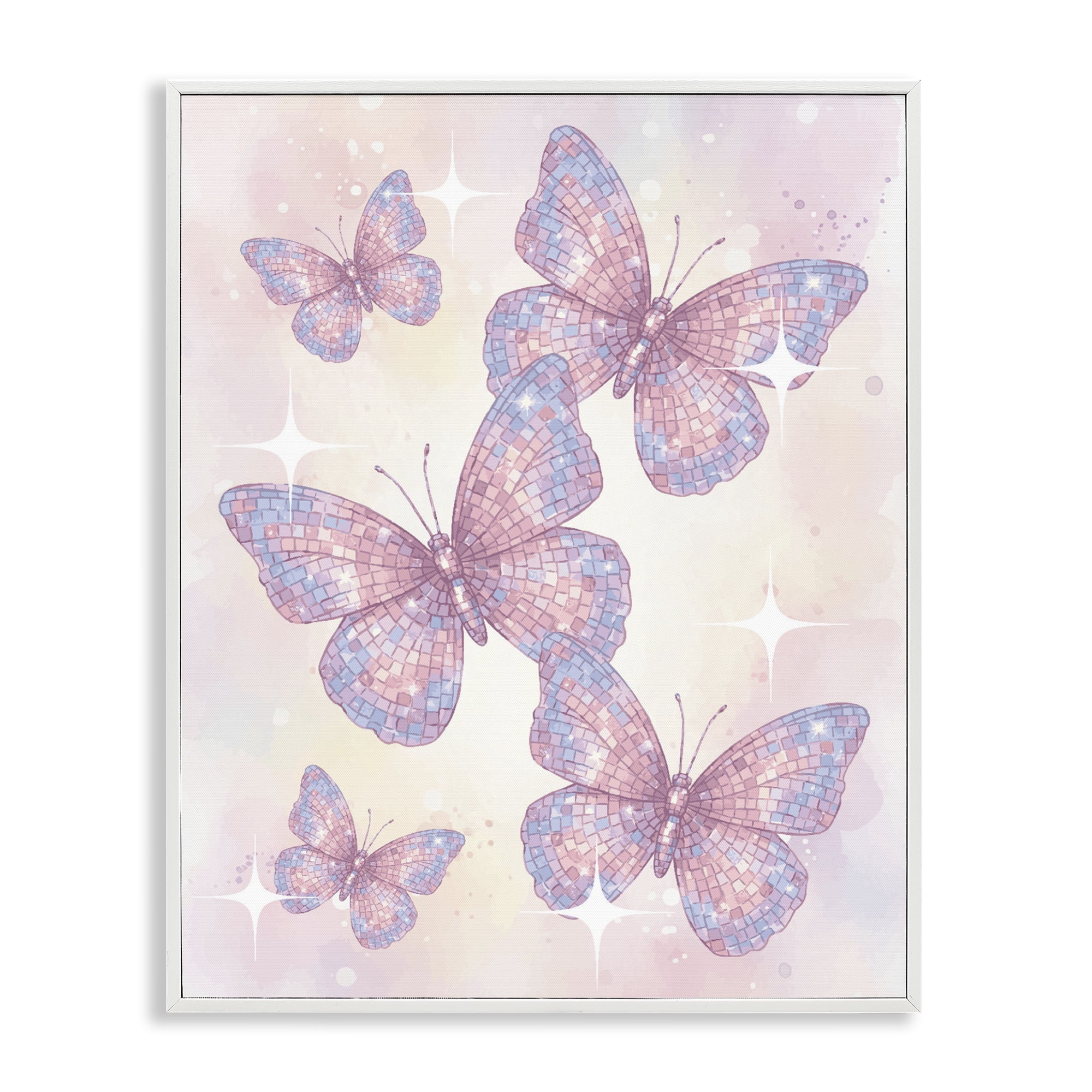 Stupell Industries Delicate Disco Butterfly Dance White Framed Giclee Art, design by Lil' Rue