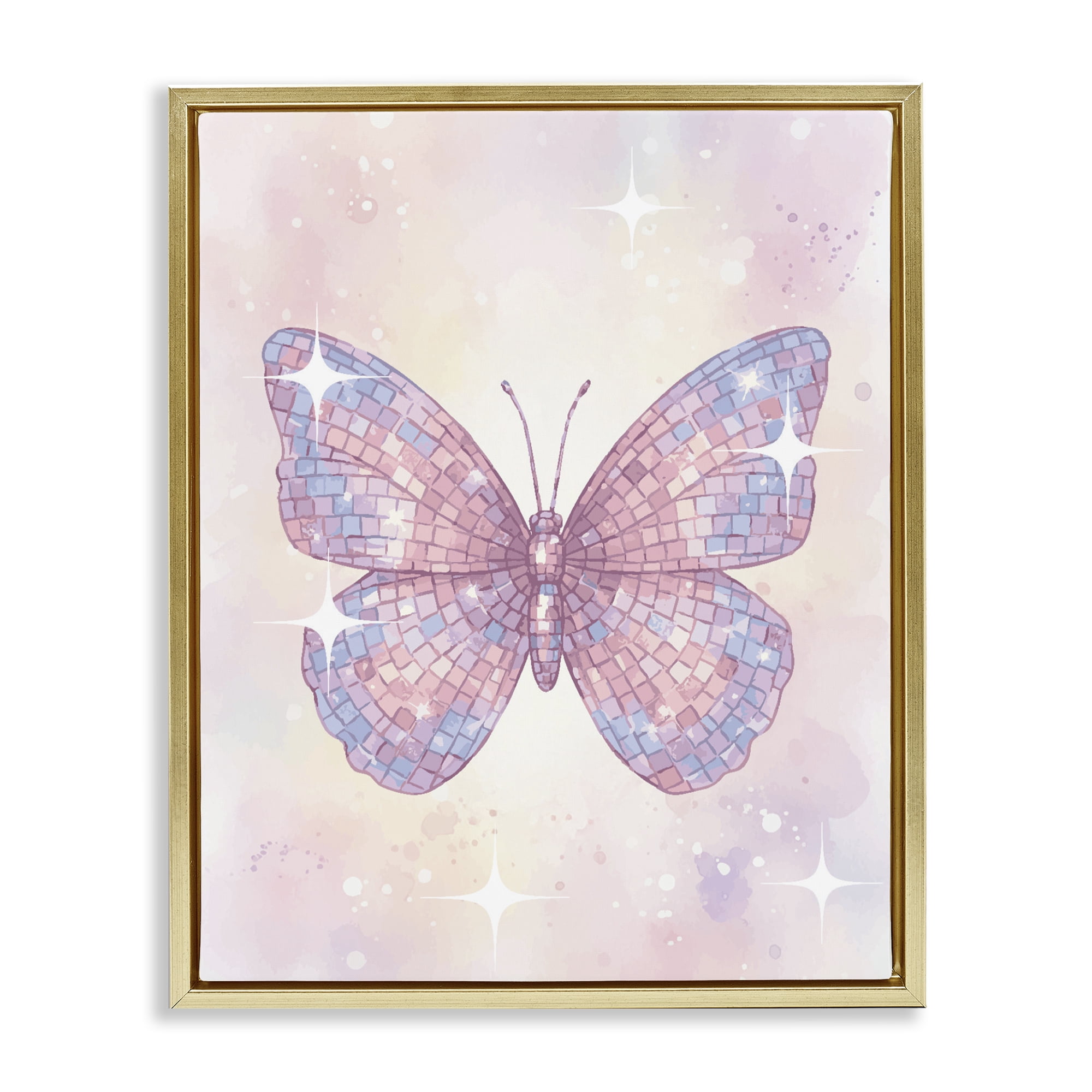 Stupell Industries Delicate Disco Butterfly Gold Framed Floater Canvas Wall Art, design by Lil' Rue