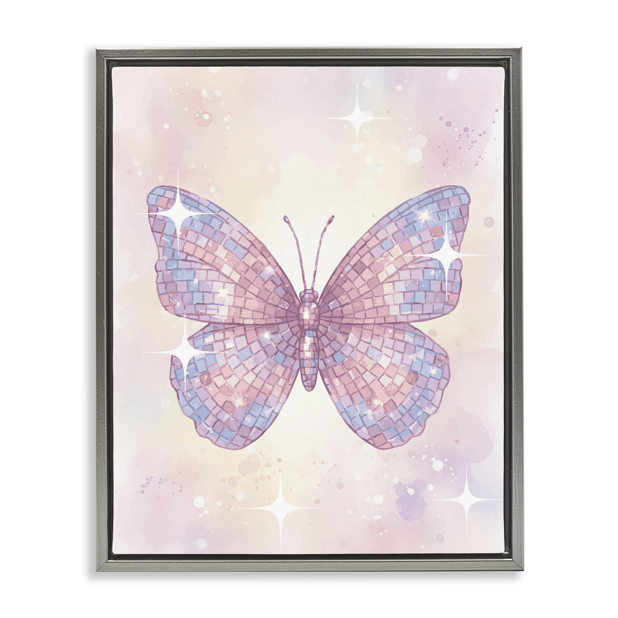 Stupell Industries Delicate Disco Butterfly Gray Framed Floater Canvas Wall Art, design by Lil' Rue