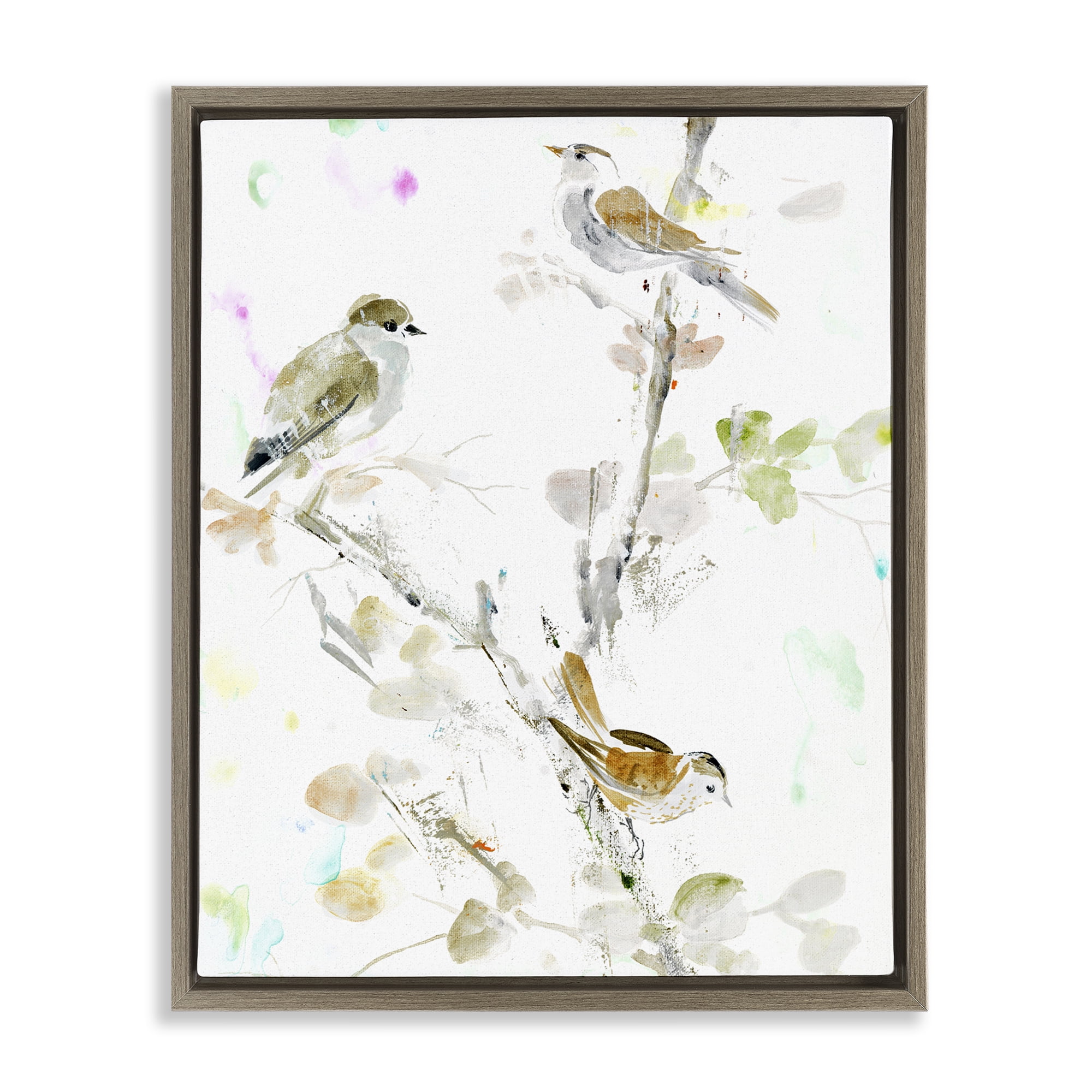 Stupell Industries Delicate Feathers Trio Brown Framed Floater Canvas Wall Art, design by Lorenzo Collective
