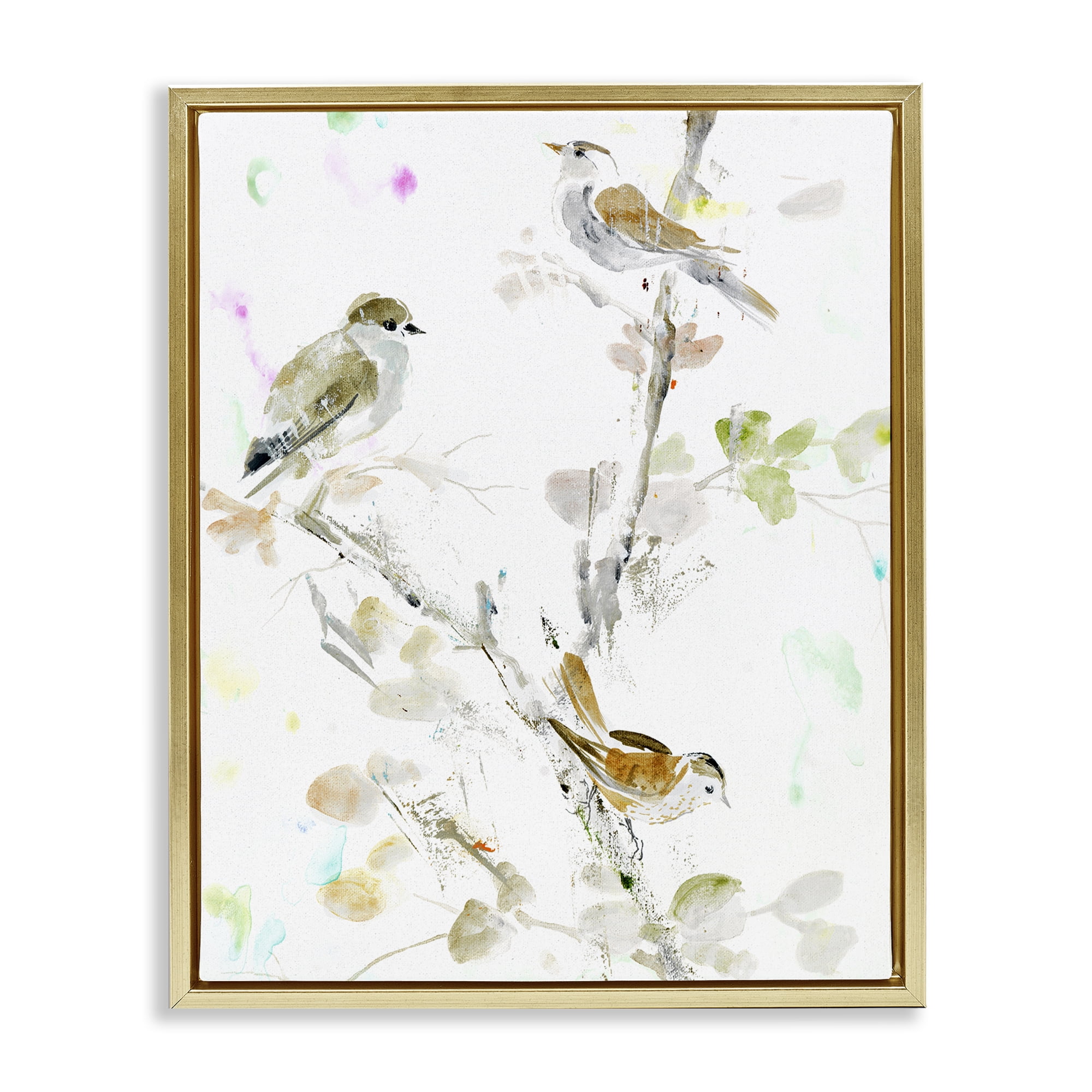 Stupell Industries Delicate Feathers Trio Gold Framed Floater Canvas Wall Art, design by Lorenzo Collective