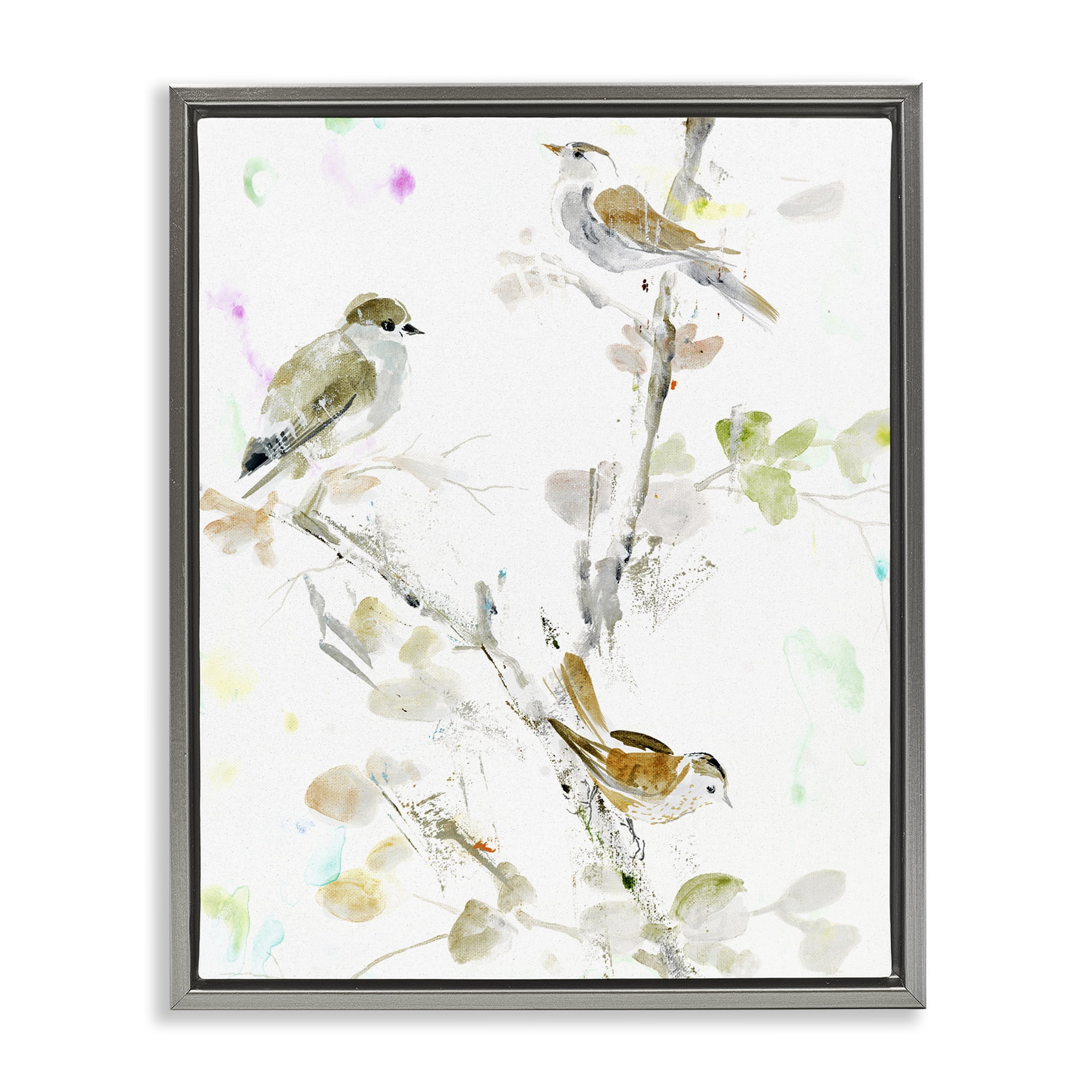 Stupell Industries Delicate Feathers Trio Gray Framed Floater Canvas Wall Art, design by Lorenzo Collective