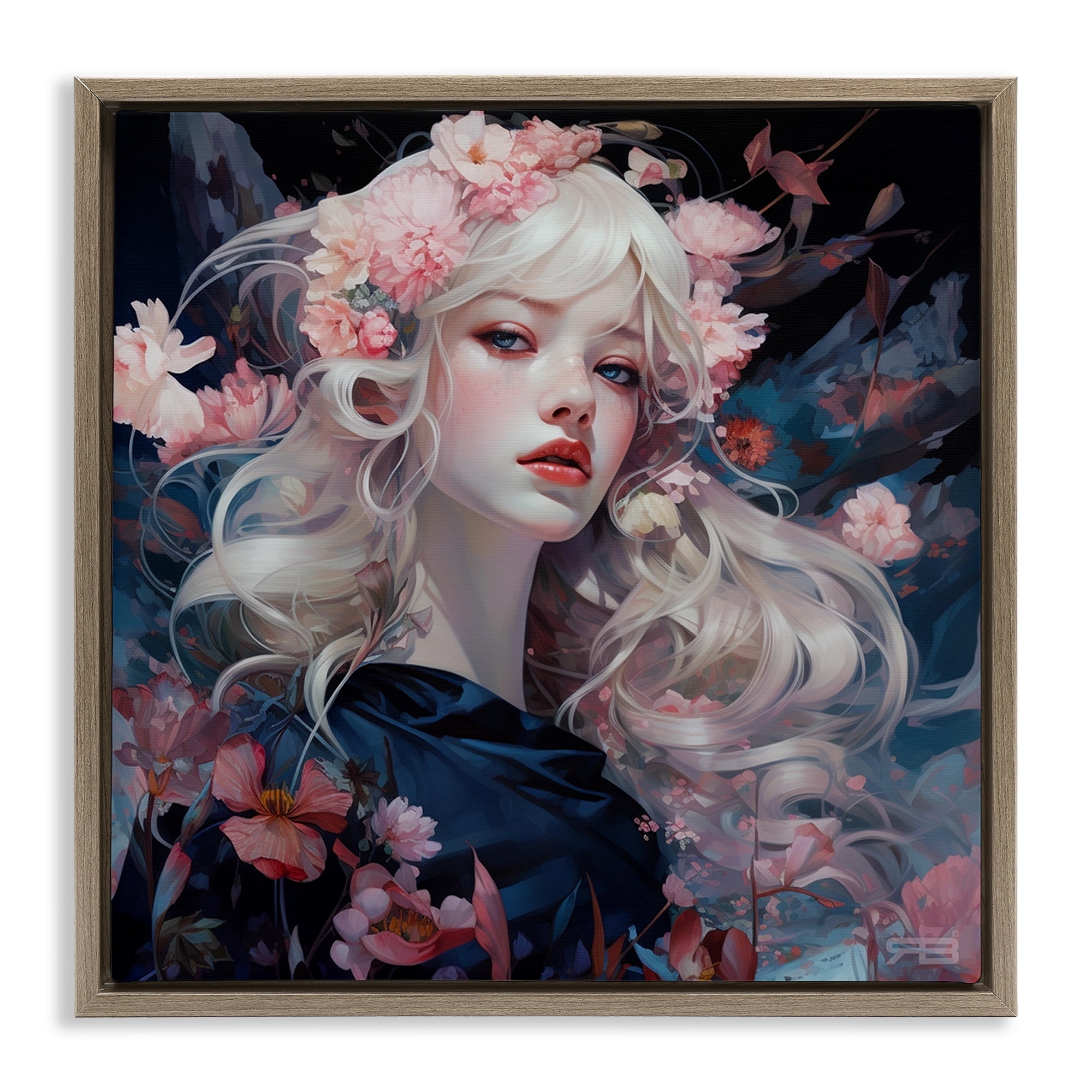 Stupell Industries Delicate Florals Portrait People Painting Brown Floater Framed Canvas Art Print Wall Art, 18 x 18