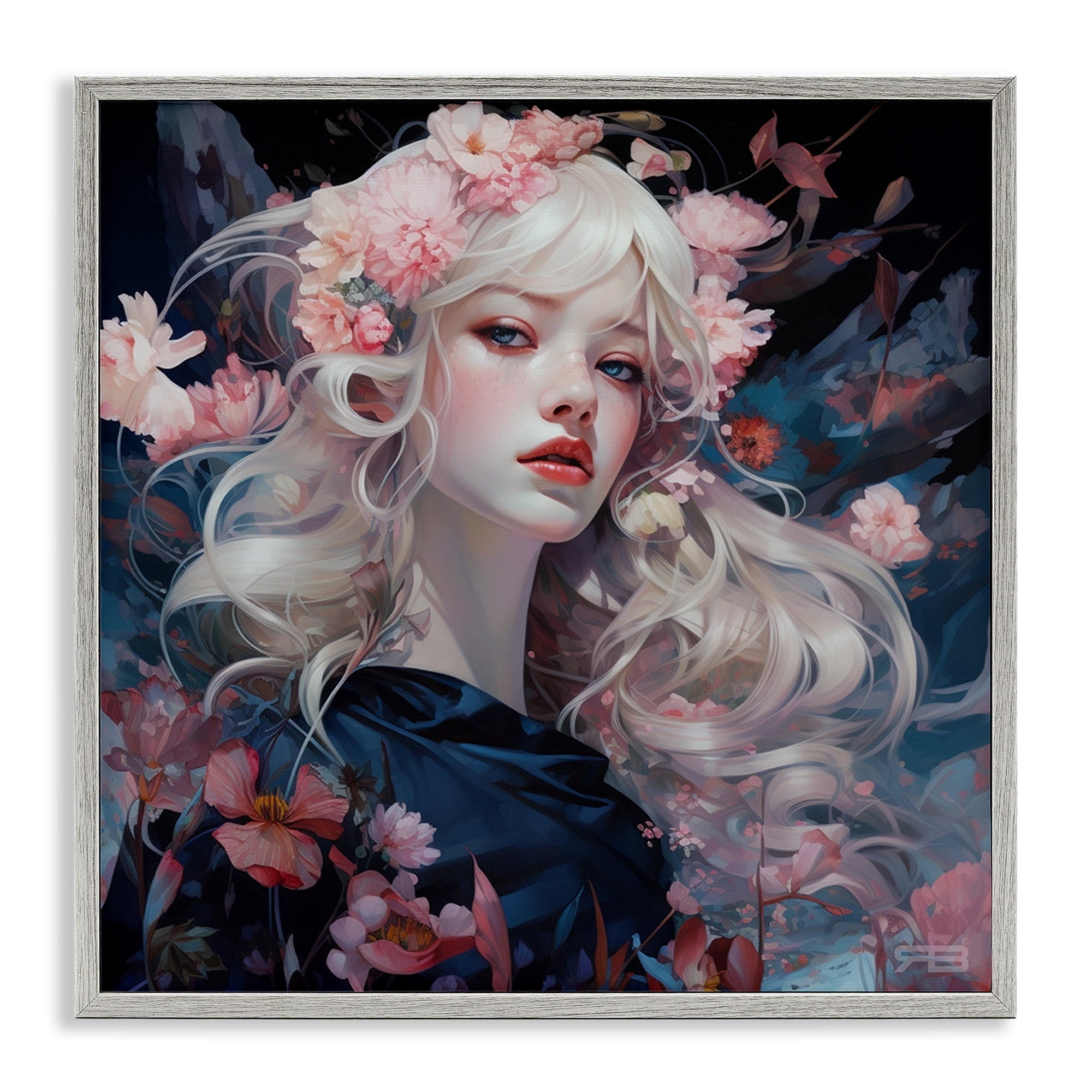 Stupell Industries Delicate Florals Portrait People Painting Gray Framed Art Print Wall Art, 24 x 24
