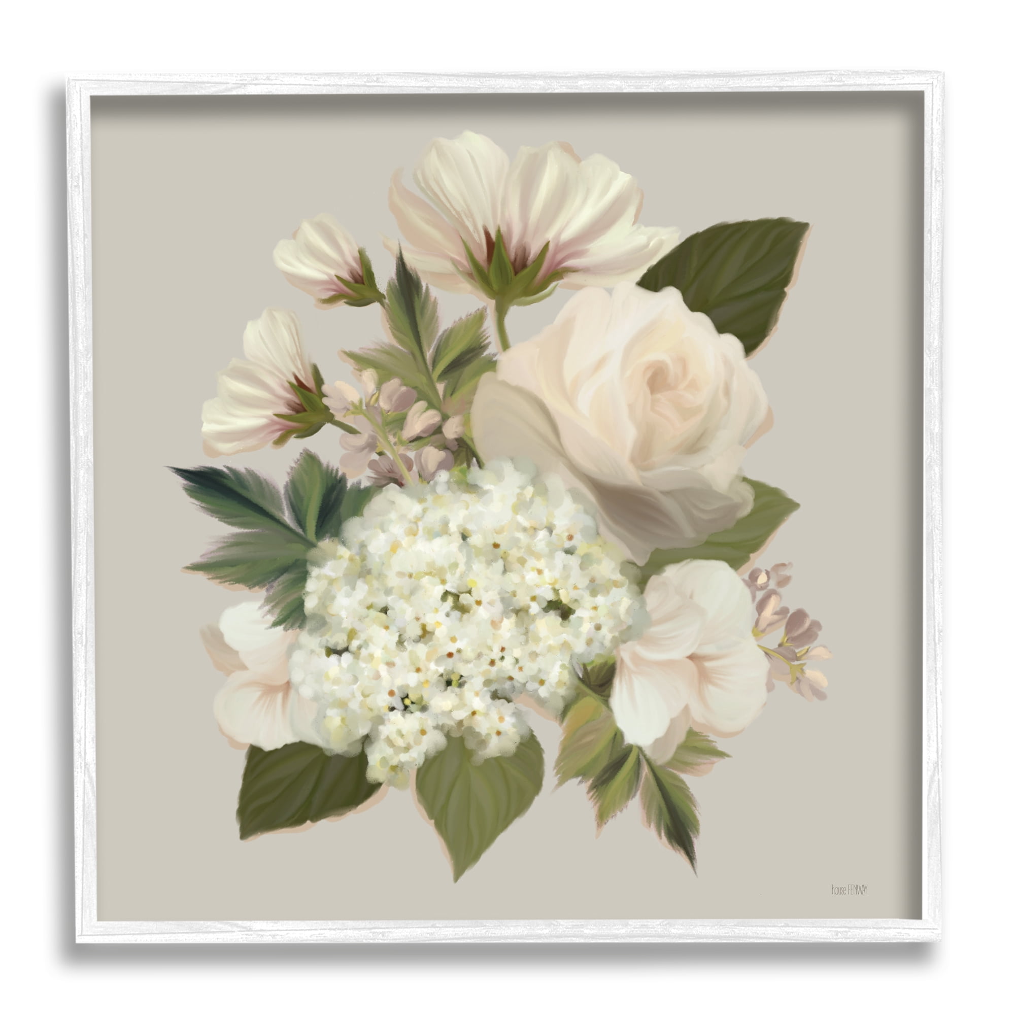 Stupell Industries Delicate Flower Blossom Arrangement Soft Mixed Botanicals Graphic Art White Framed Art Print Wall Art, Design by House Fenway