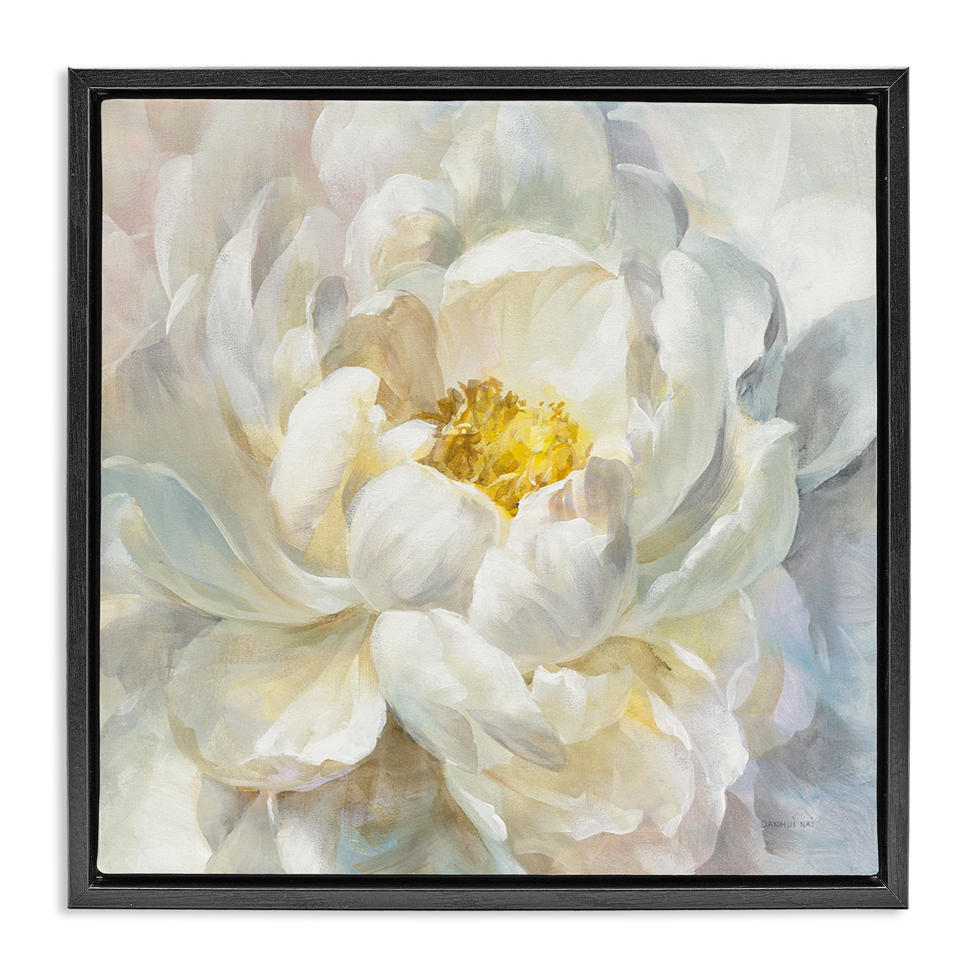 Stupell Industries Delicate Flower Petals Painting Botanical & Floral Painting Black Floater Framed Canvas Art Print Wall Art, 18 x 18