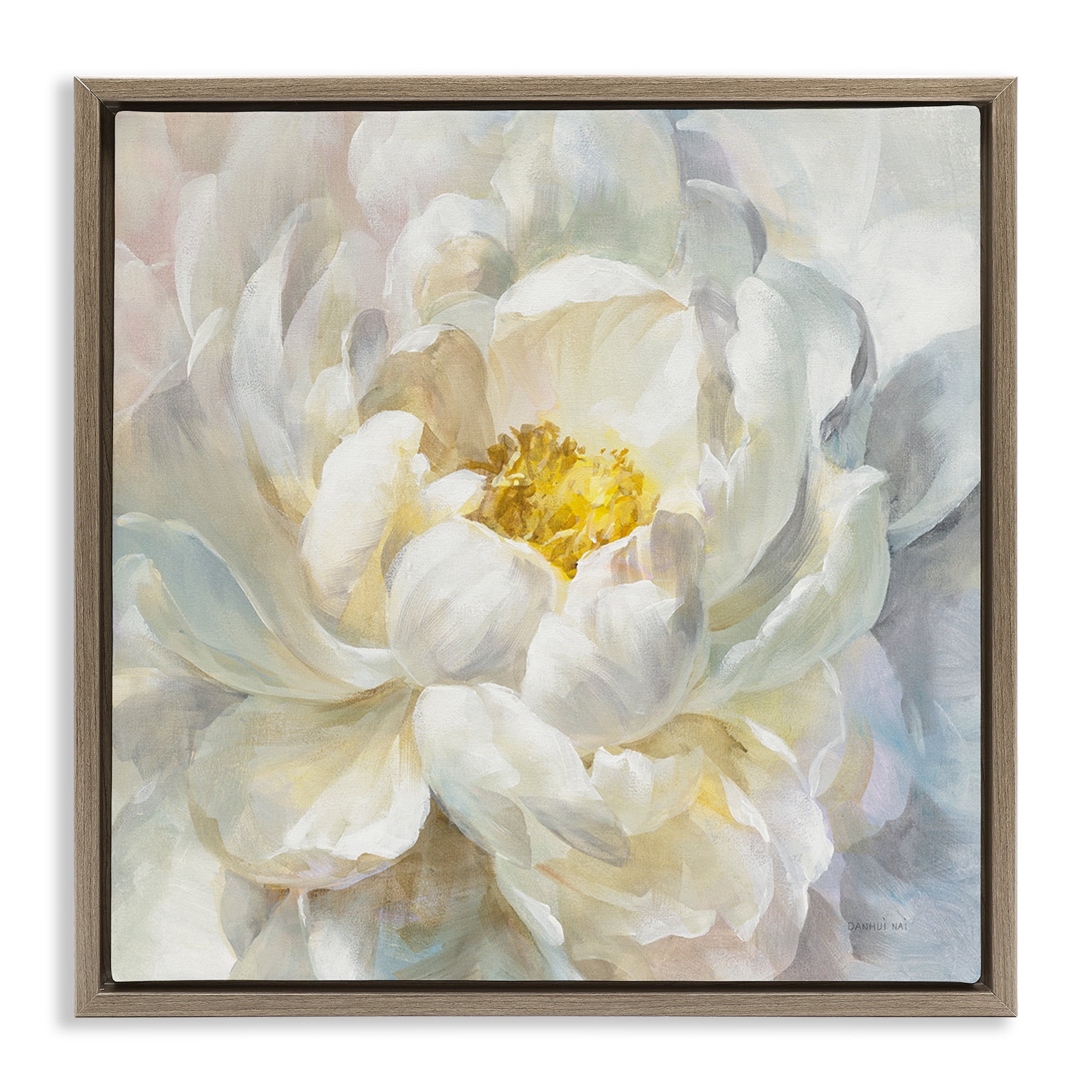 Stupell Industries Delicate Flower Petals Painting Botanical & Floral Painting Brown Floater Framed Canvas Art Print Wall Art, 18 x 18