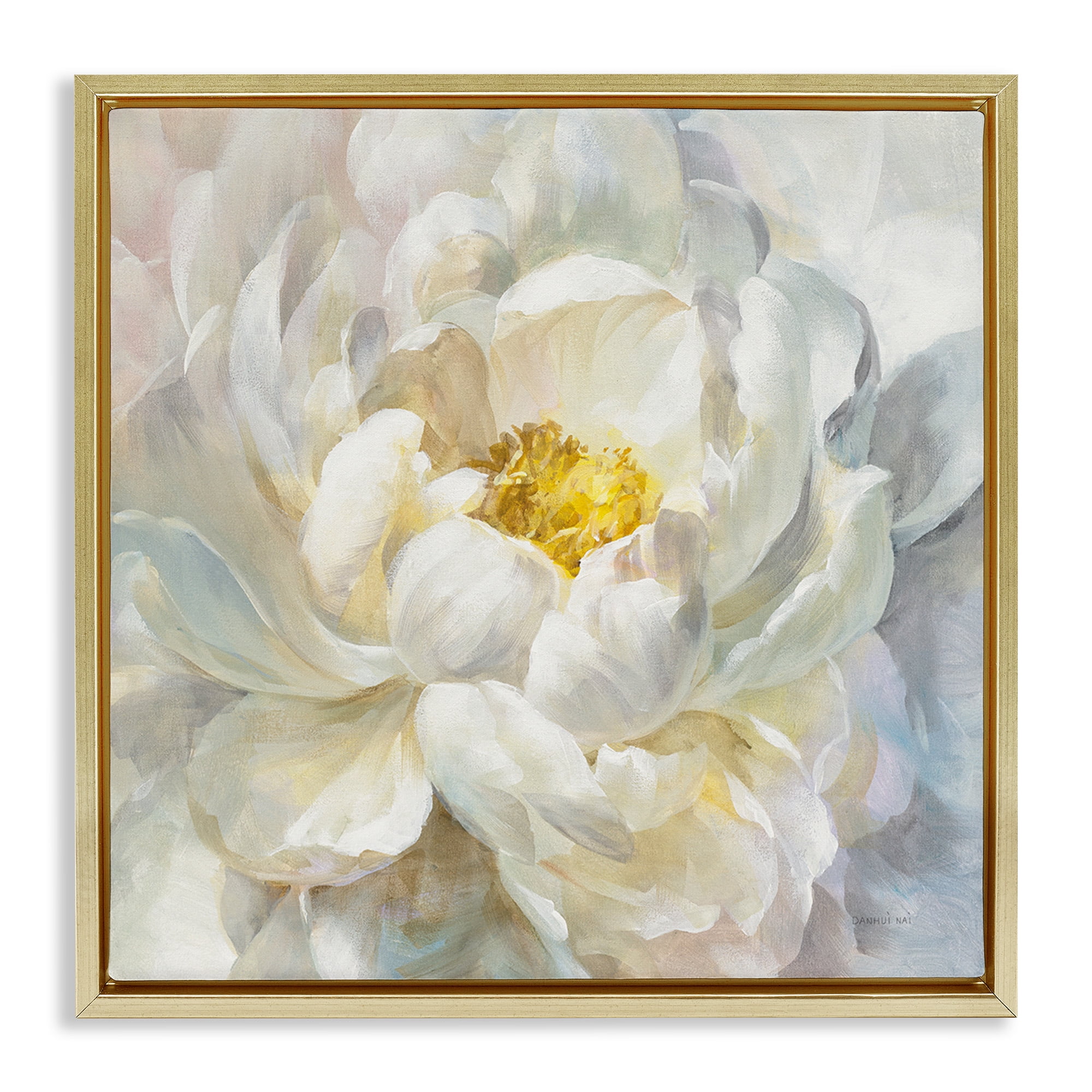 Stupell Industries Delicate Flower Petals Painting Botanical & Floral Painting Gold Floater Framed Canvas Art Print Wall Art, 18 x 18