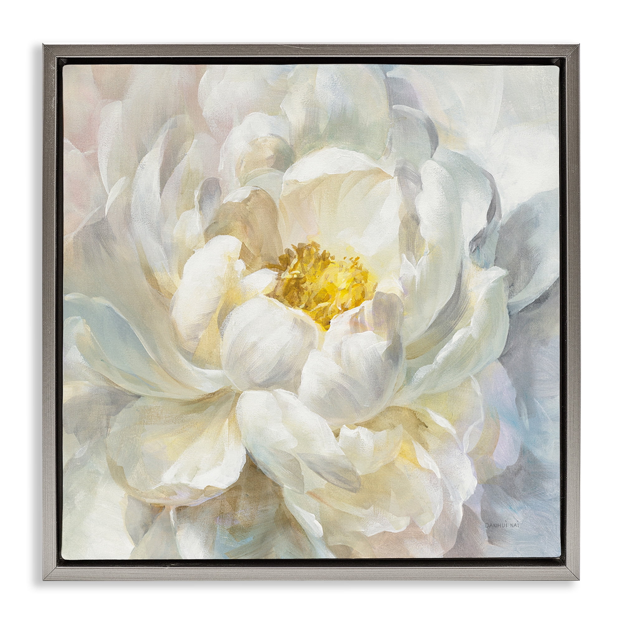 Stupell Industries Delicate Flower Petals Painting Botanical & Floral Painting Gray Floater Framed Canvas Art Print Wall Art, 25 x 25