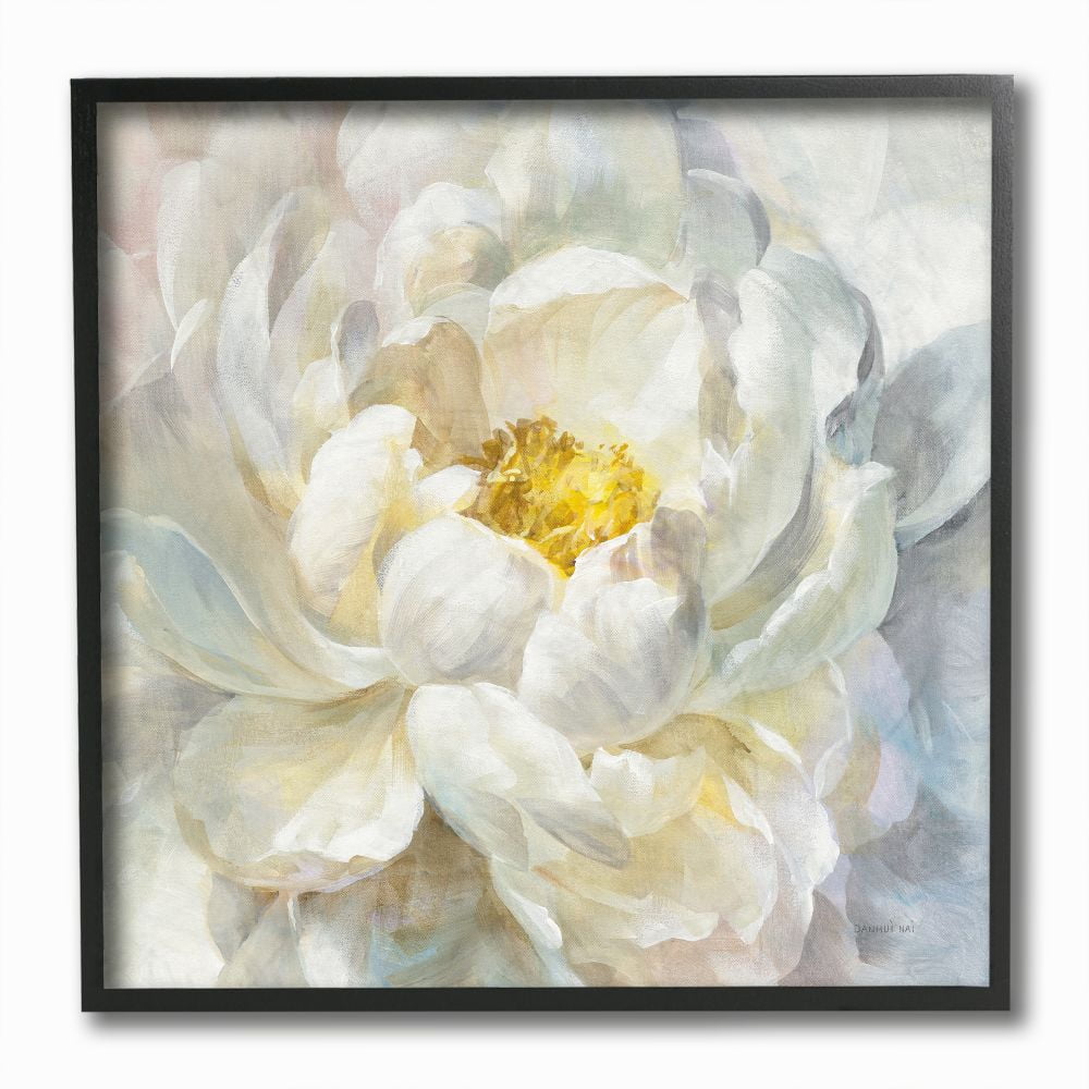Delicate White and Yellow Floral Canvas Print with Black Frame, 12" x 12"