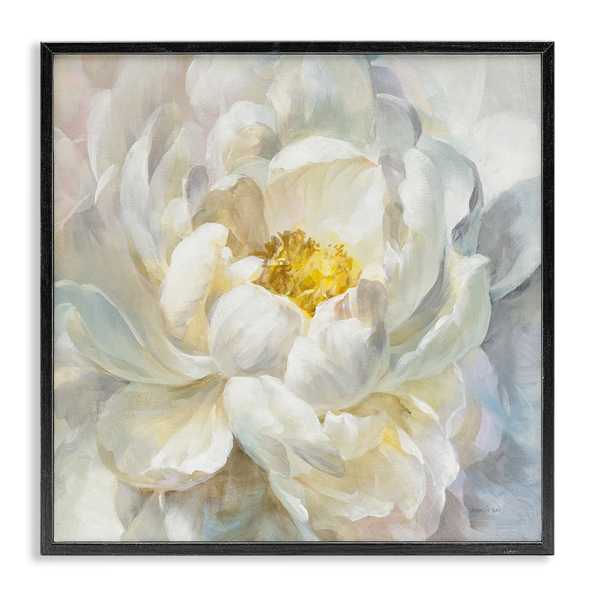 Delicate White and Yellow Floral Canvas Print with Black Frame, 12" x 12"