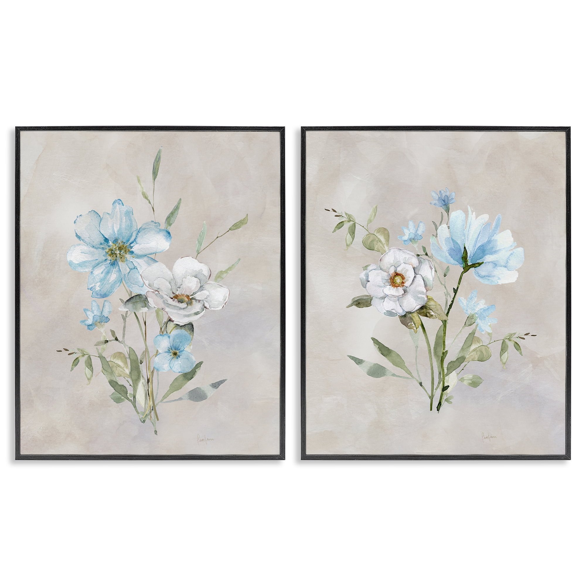 Stupell Industries Delicate Flower Tendrils Plants & Flowers Painting Black Framed Art Print Wall Art, 24 x 30, Set of 2