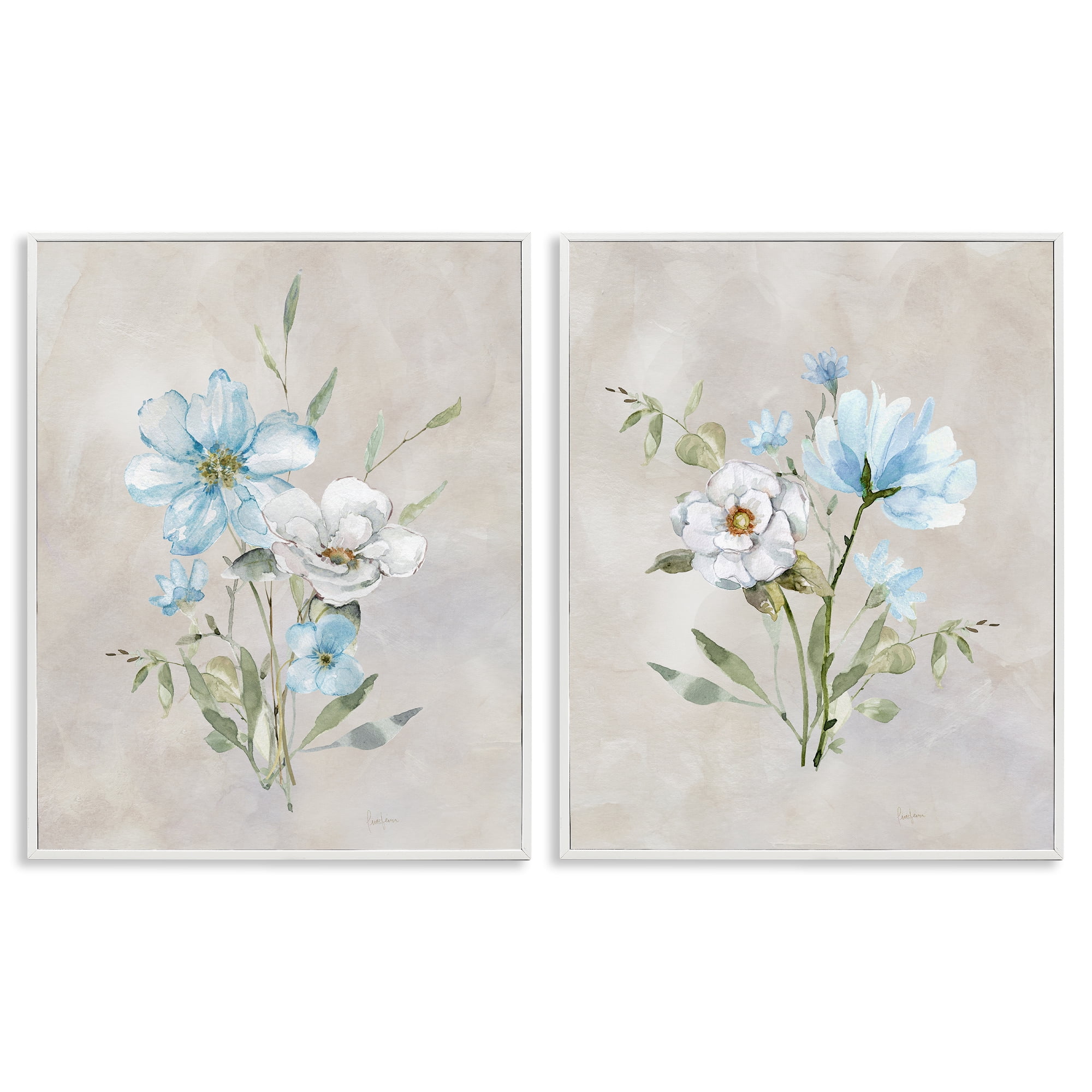 Stupell Industries Delicate Flower Tendrils Plants & Flowers Painting White Framed Art Print Wall Art, 11 x 14, Set of 2