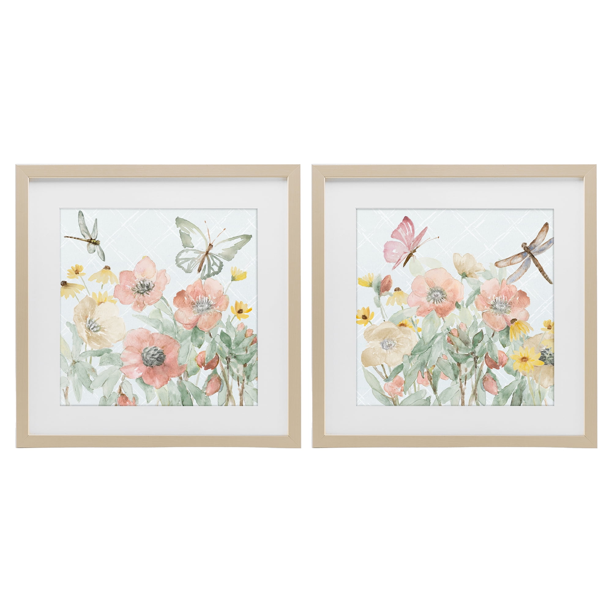Stupell Industries Delicate Garden Joy 2 Piece Birch Framed Print Under Glass Set, design by Lanie Loreth