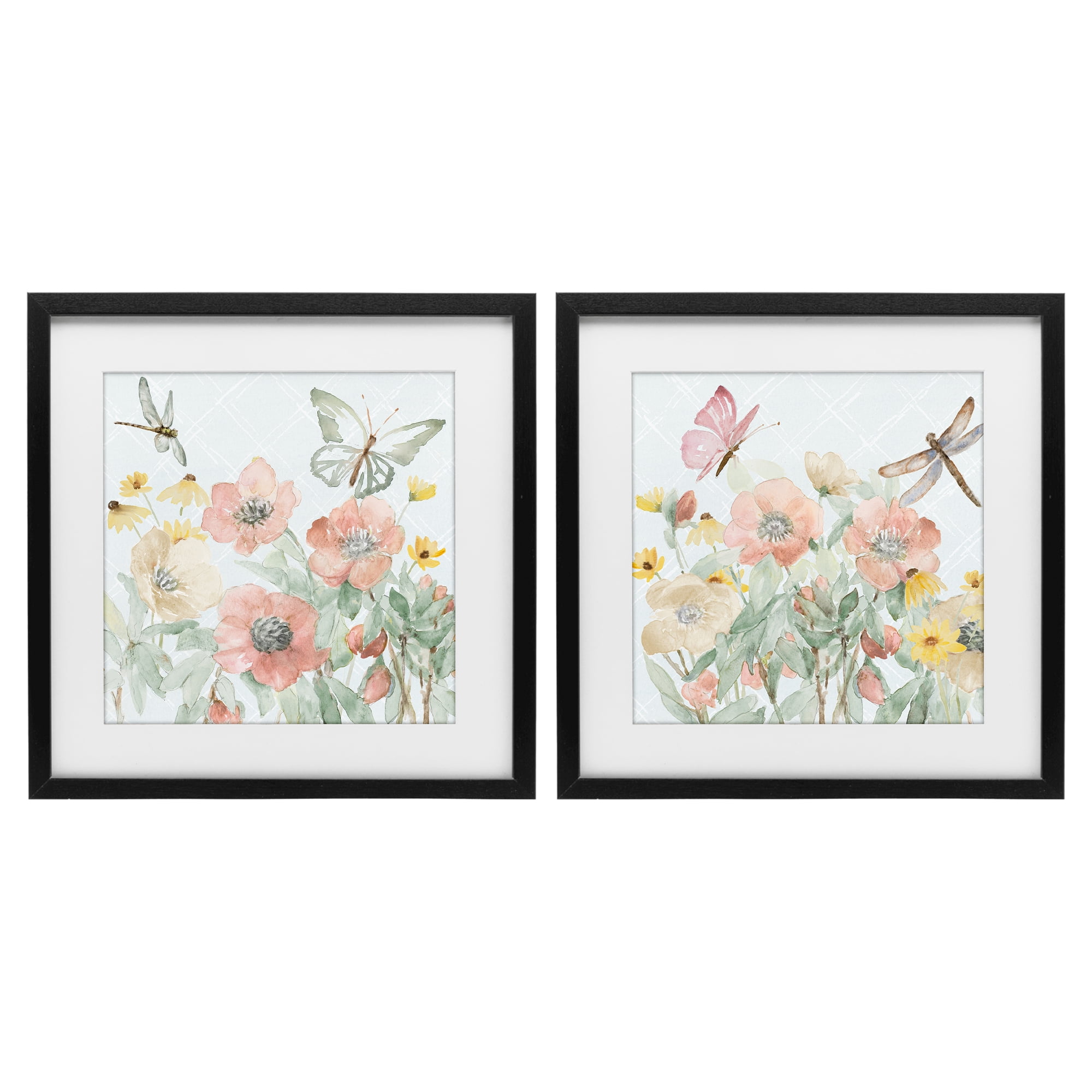 Stupell Industries Delicate Garden Joy 2 Piece Black Framed Print Under Glass Set, design by Lanie Loreth