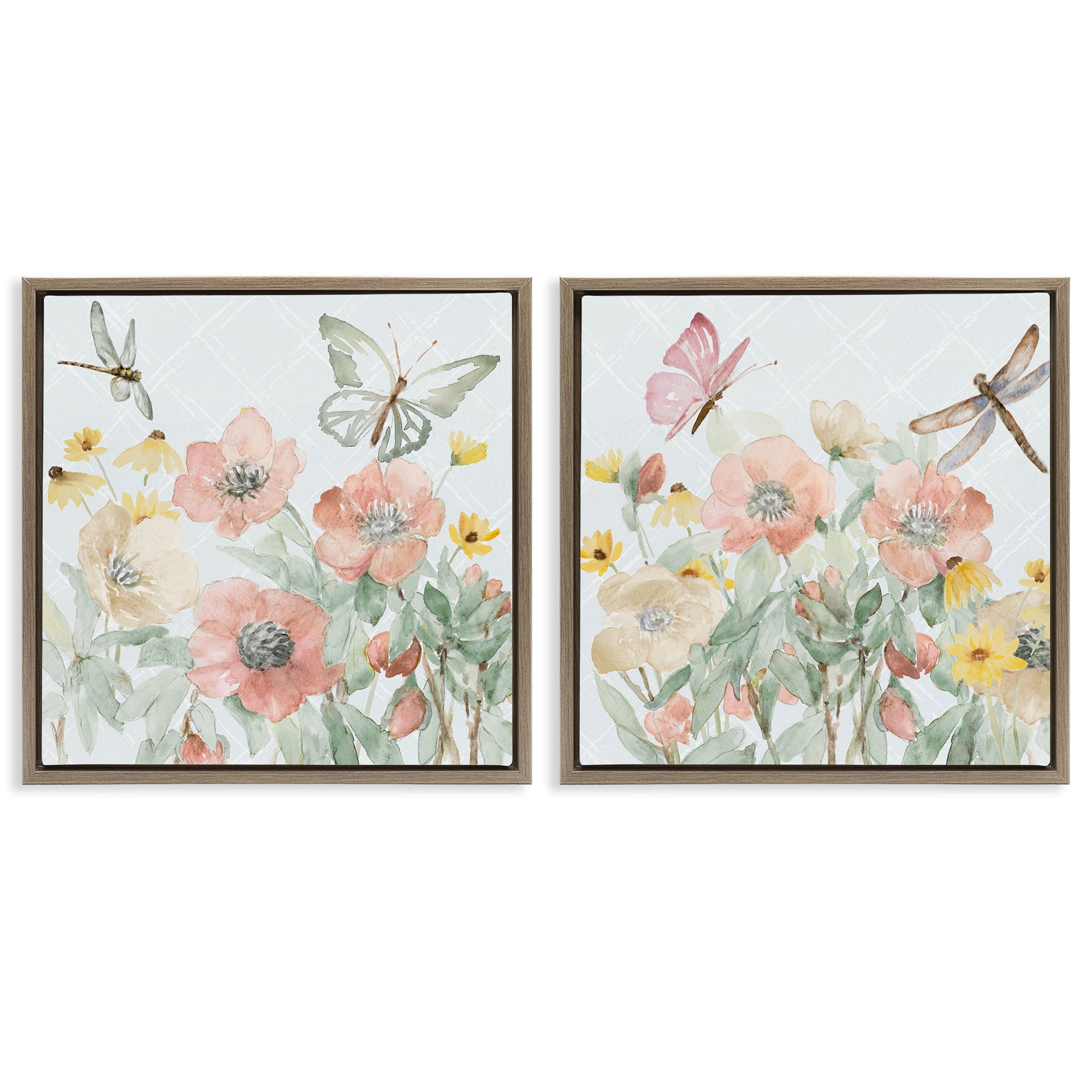 Stupell Industries Delicate Garden Joy 2 Piece Brown Framed Floater Canvas Set, design by Lanie Loreth