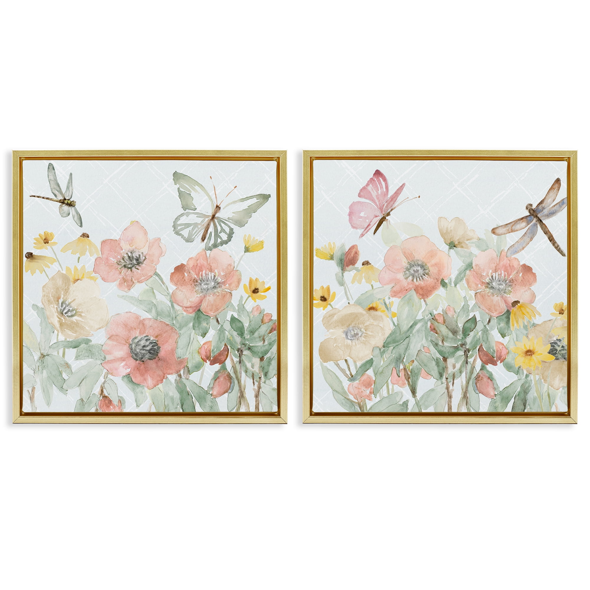 Stupell Industries Delicate Garden Joy 2 Piece Gold Framed Floater Canvas Set, design by Lanie Loreth