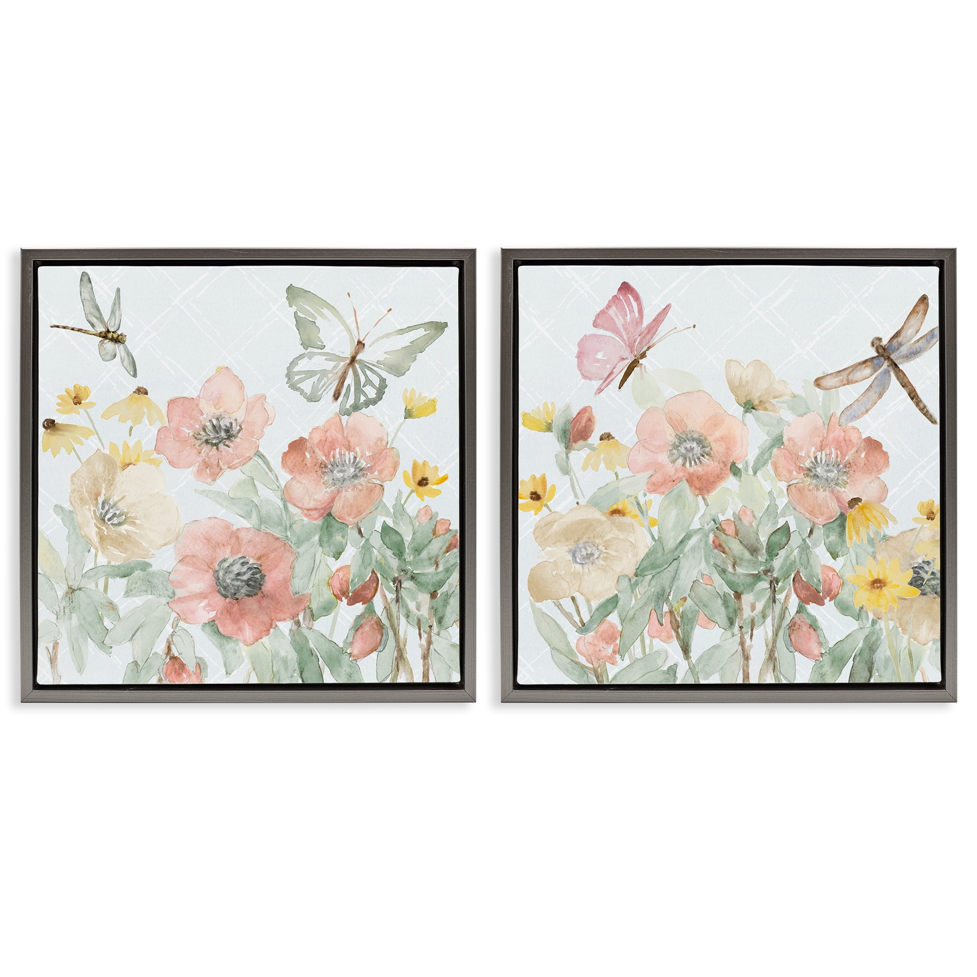 Stupell Industries Delicate Garden Joy 2 Piece Gray Framed Floater Canvas Set, design by Lanie Loreth