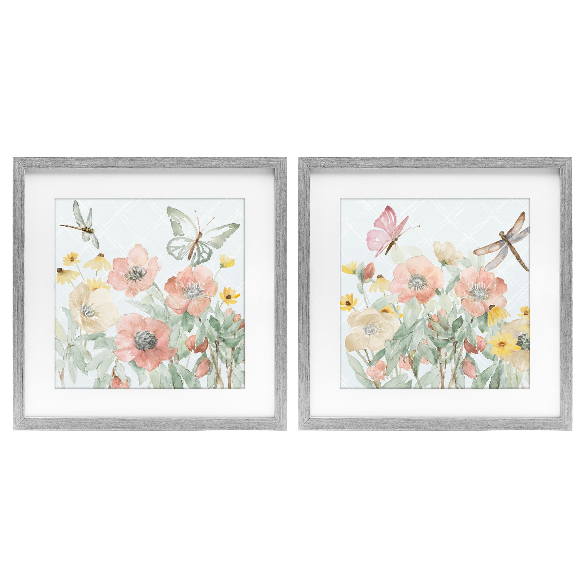 Stupell Industries Delicate Garden Joy 2 Piece Gray Framed Print Under Glass Set, design by Lanie Loreth