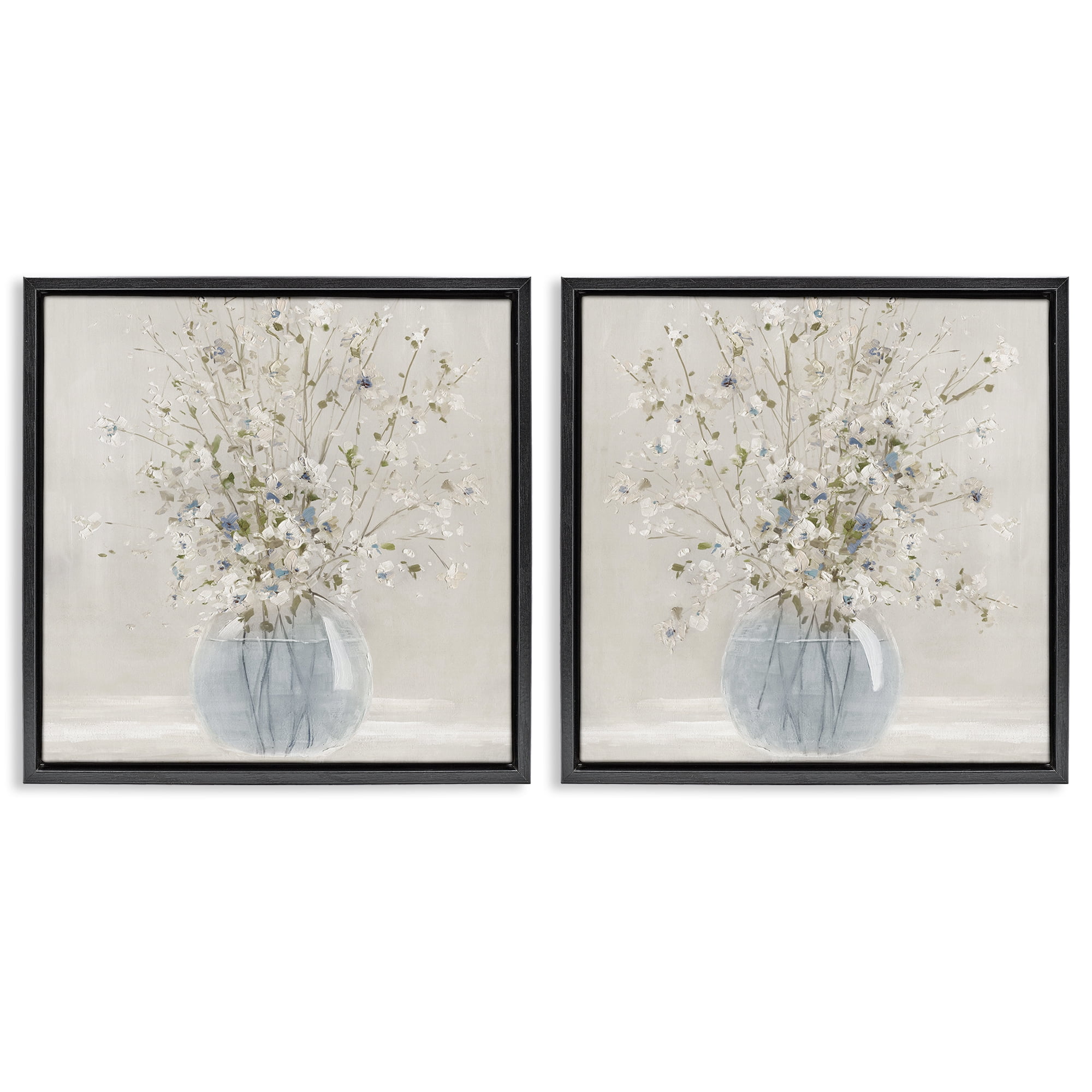 Stupell Industries Delicate Glass Vase Bouquet 2 Piece Black Framed Floater Canvas Set, design by Carol Robinson