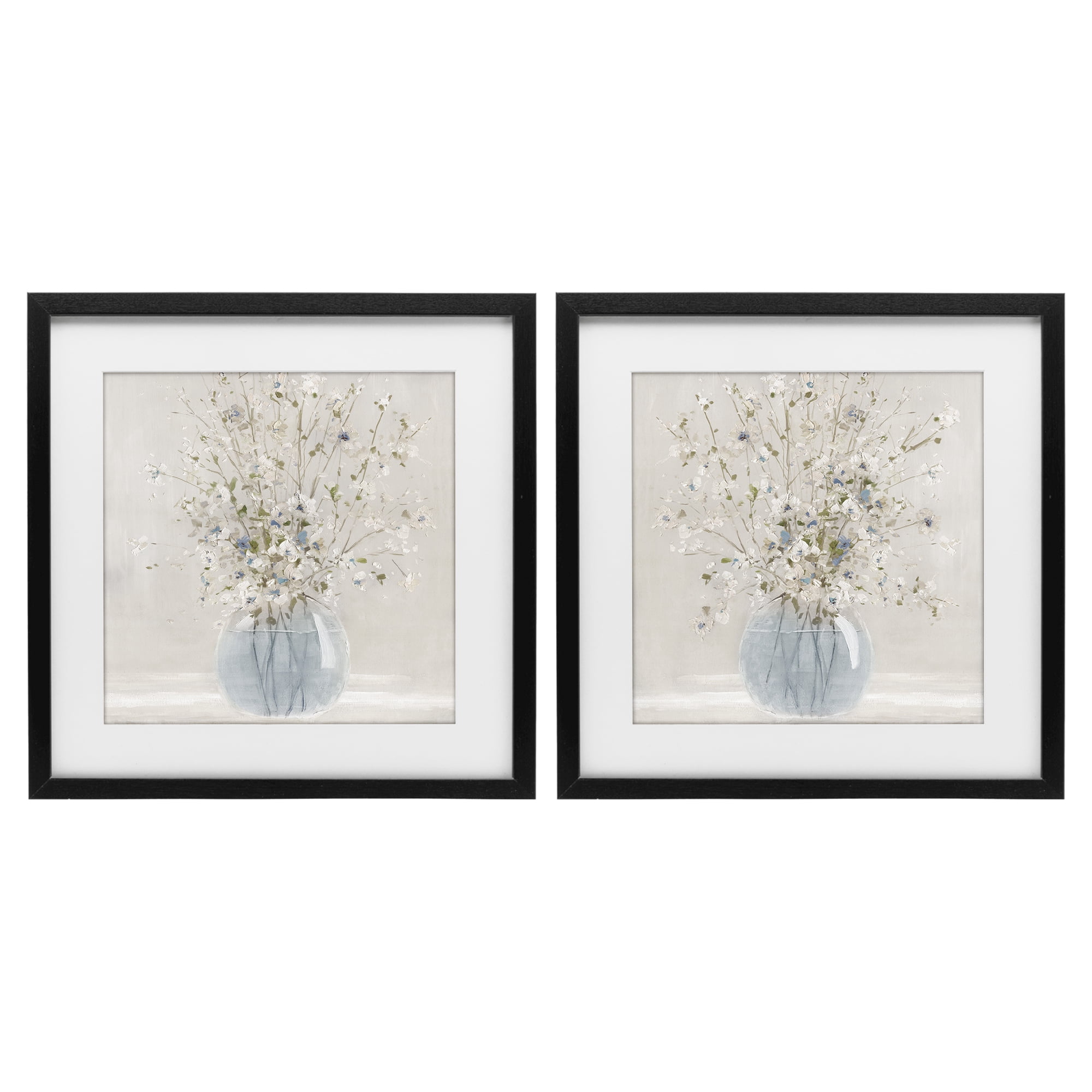 Stupell Industries Delicate Glass Vase Bouquet 2 Piece Black Framed Print Under Glass Set, design by Carol Robinson