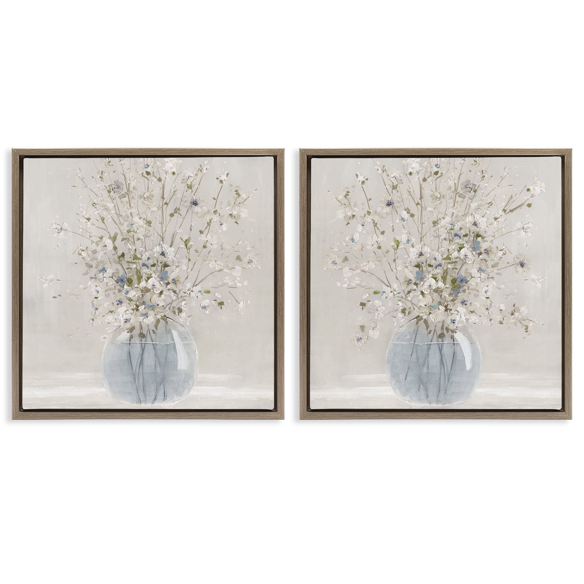 Stupell Industries Delicate Glass Vase Bouquet 2 Piece Brown Framed Floater Canvas Set, design by Carol Robinson