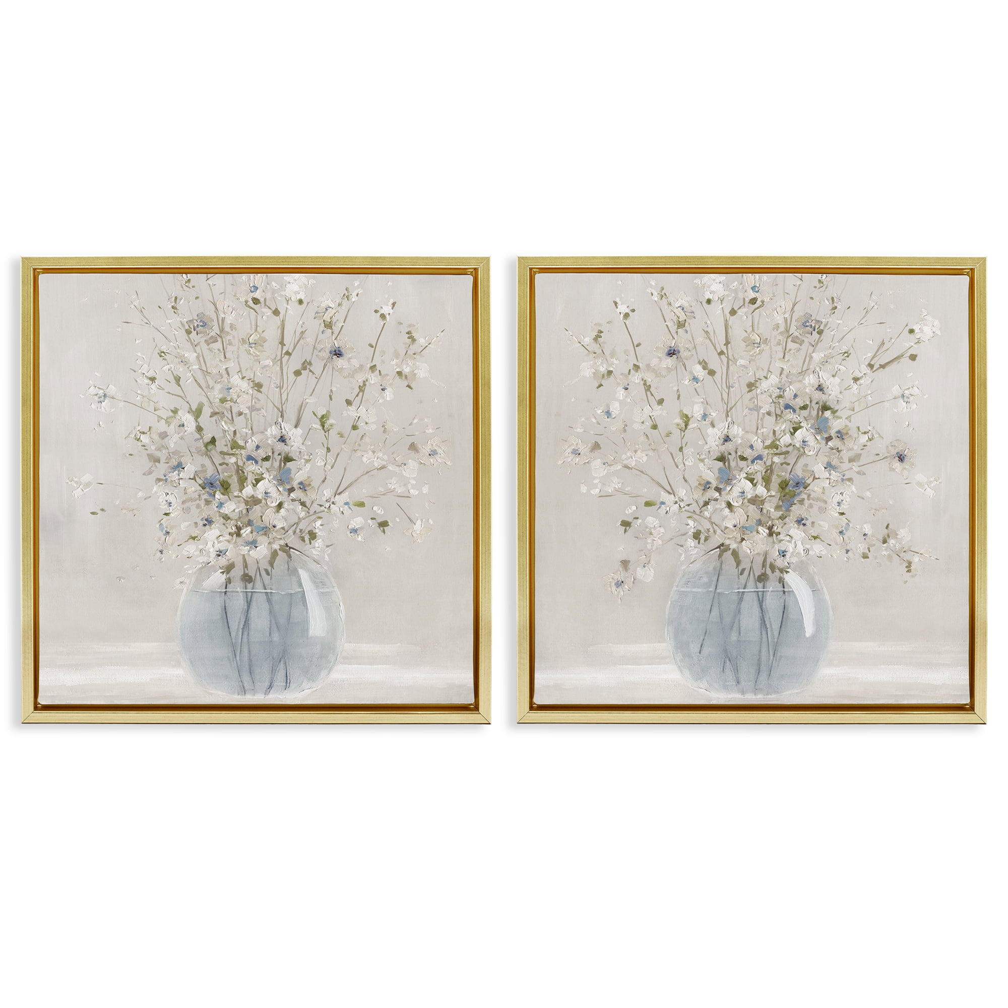 Stupell Industries Delicate Glass Vase Bouquet 2 Piece Gold Framed Floater Canvas Set, design by Carol Robinson