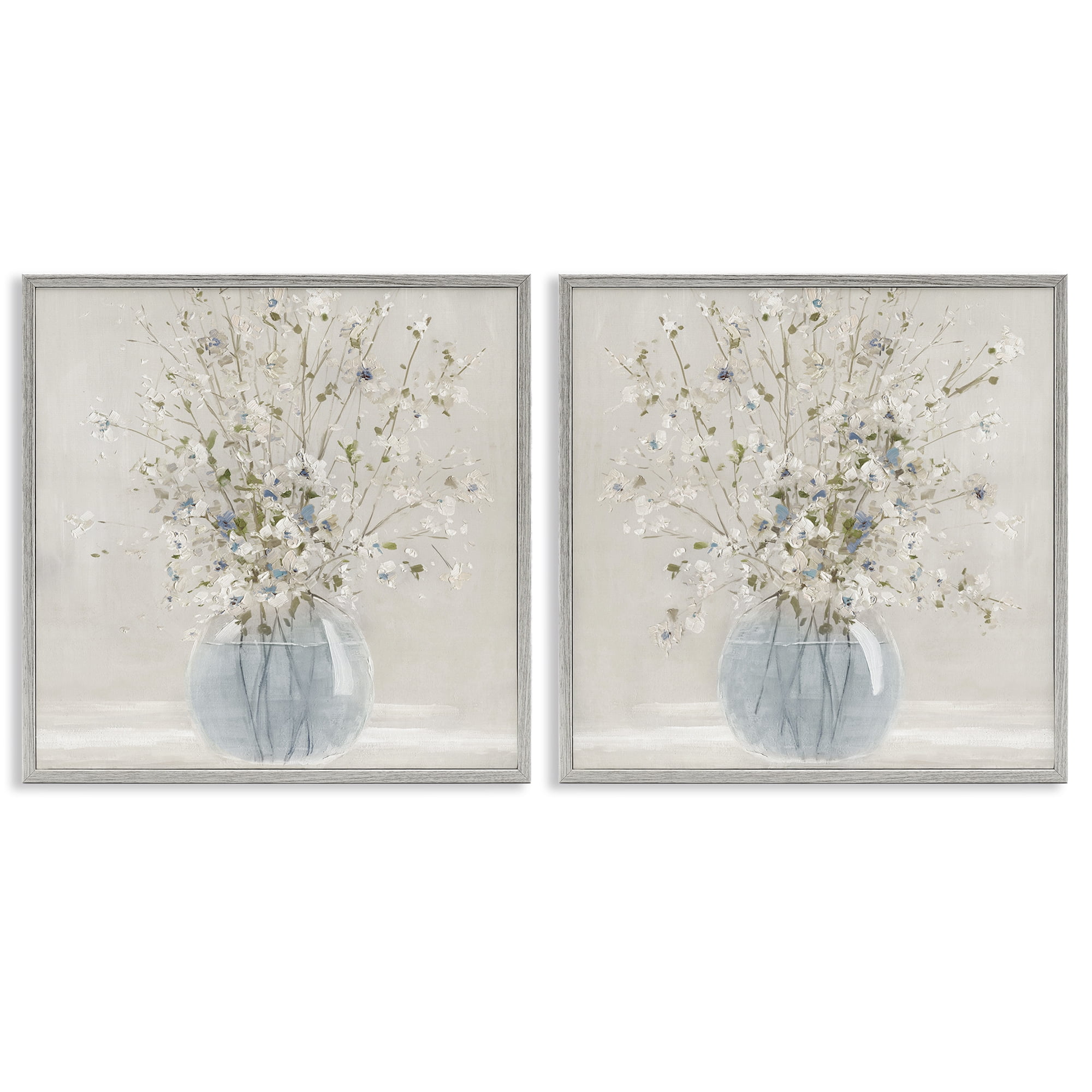 Stupell Industries Delicate Glass Vase Bouquet 2 Piece Gray Framed Giclee Art Set, design by Carol Robinson