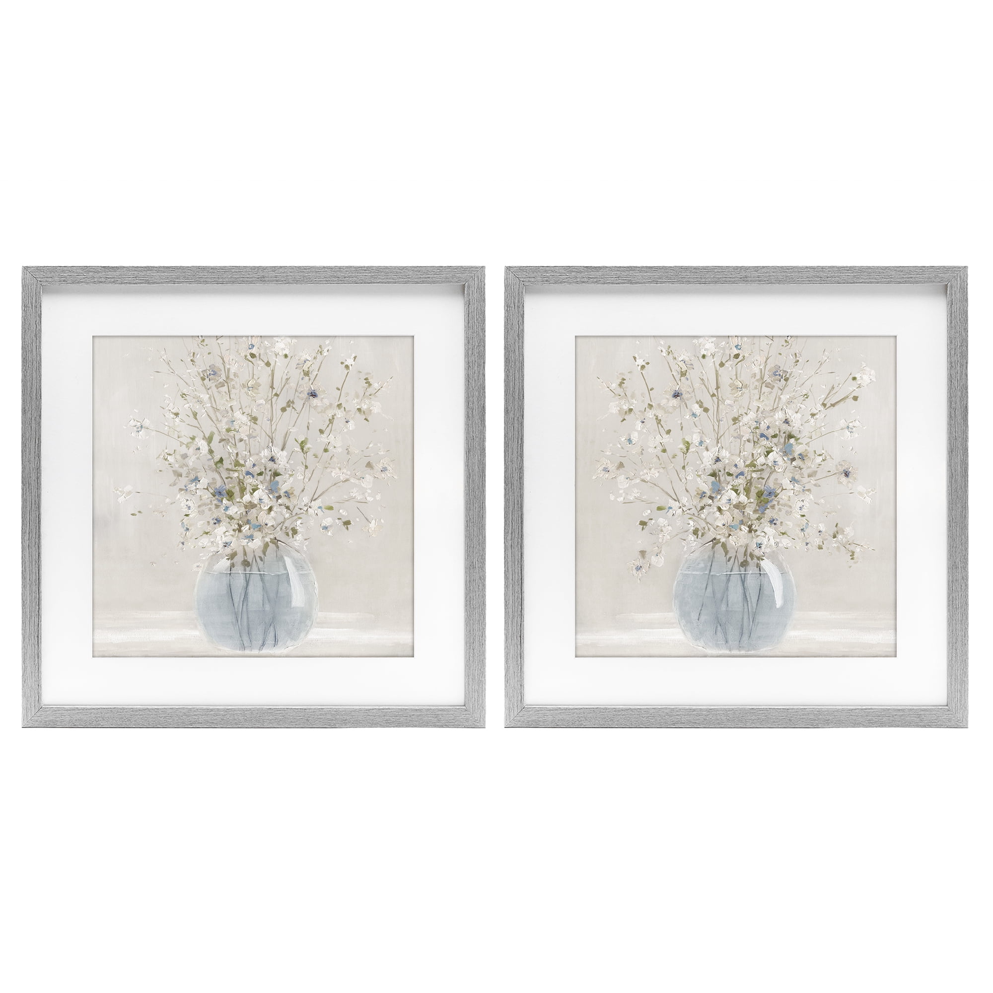 Stupell Industries Delicate Glass Vase Bouquet 2 Piece Gray Framed Print Under Glass Set, design by Carol Robinson