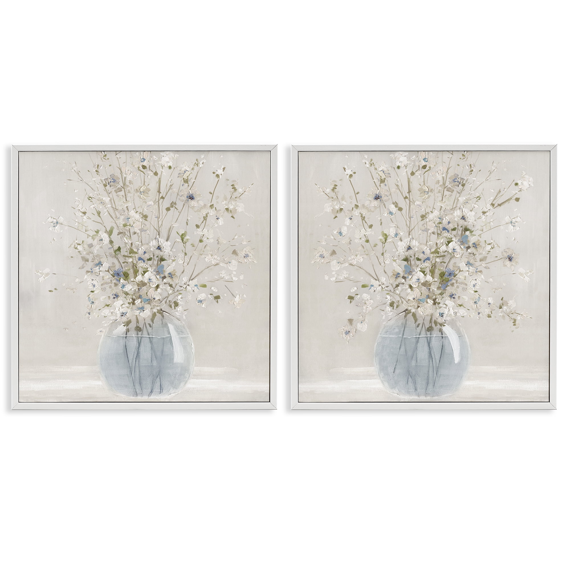 Stupell Industries Delicate Glass Vase Bouquet 2 Piece White Framed Giclee Art Set, design by Carol Robinson