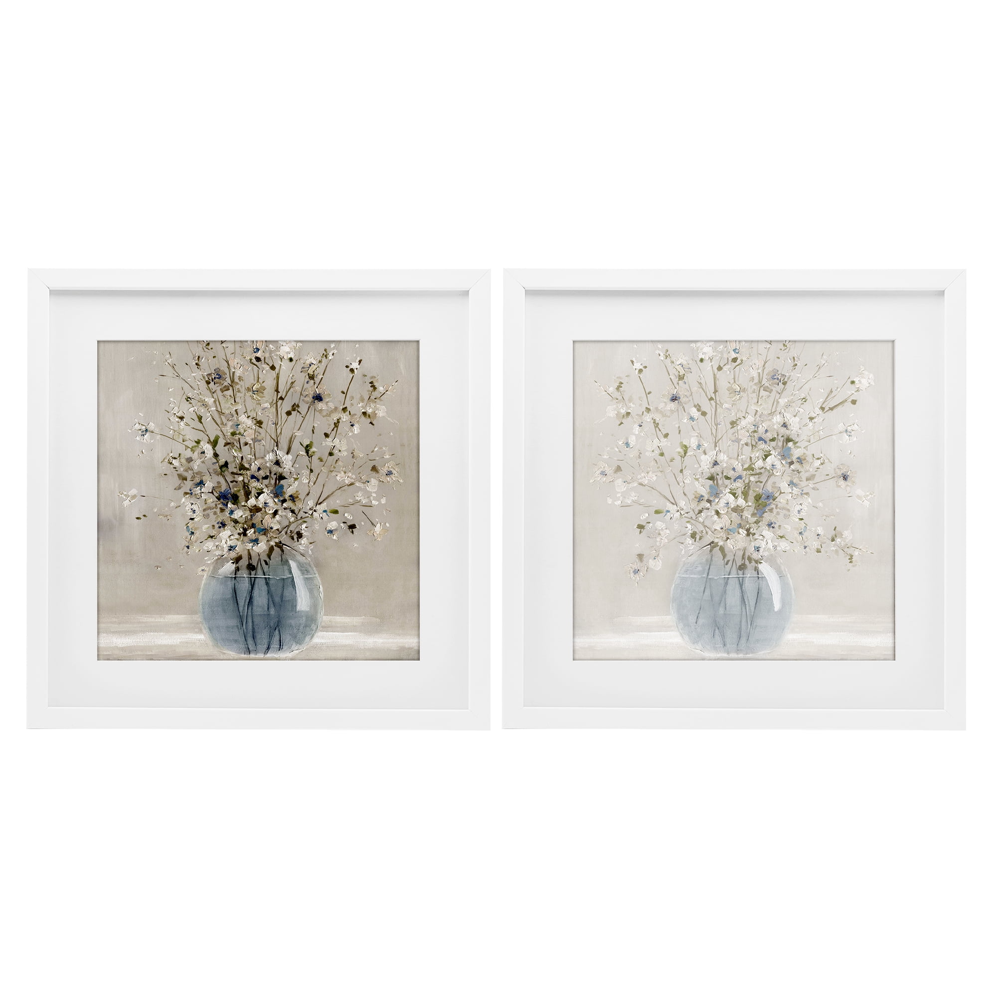 Stupell Industries Delicate Glass Vase Bouquet 2 Piece White Framed Print Under Glass Set, design by Carol Robinson