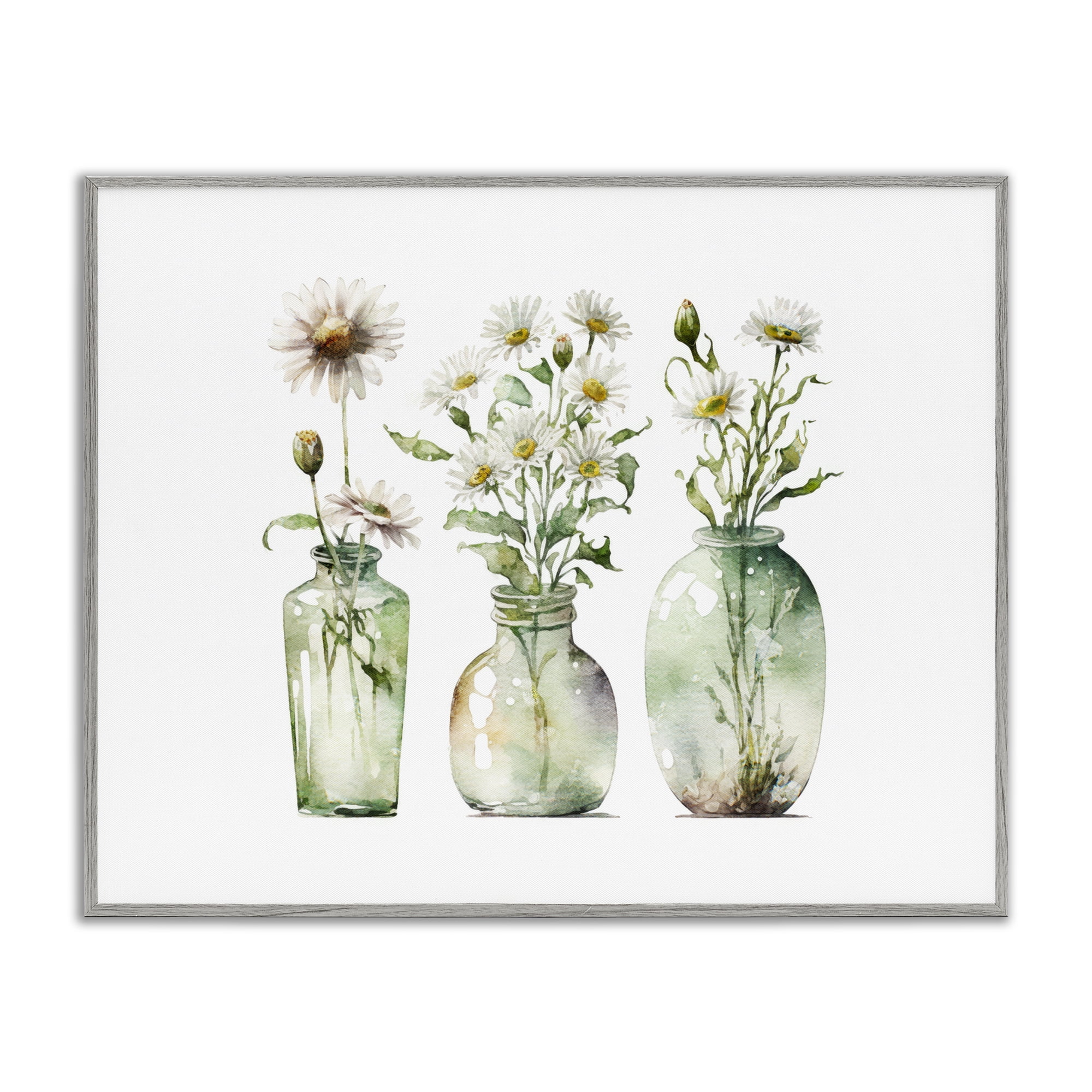Stupell Industries Delicate Glass Vases Plants & Flowers Painting Gray Framed Art Print Wall Art, 20 x 16