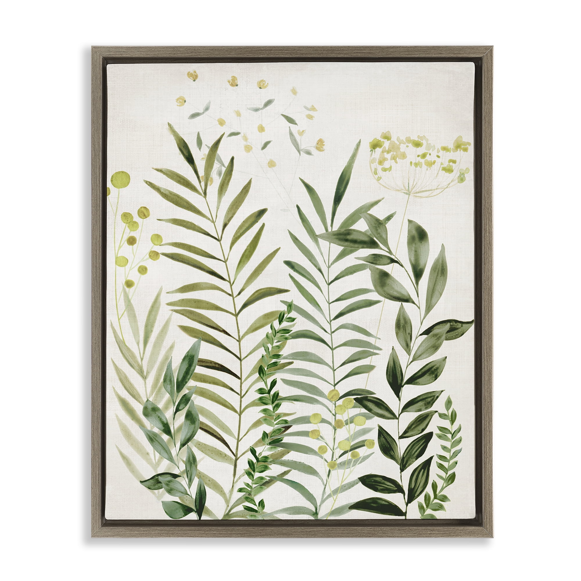 Stupell Industries Delicate Herbs & Leaves Plants & Flowers Painting Brown Floater Framed Canvas Art Print Wall Art, 17 x 21