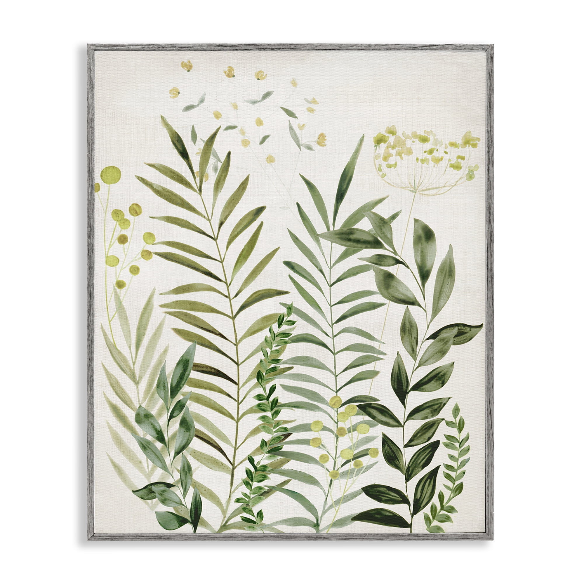 Stupell Industries Delicate Herbs & Leaves Plants & Flowers Painting Gray Framed Art Print Wall Art, 16 x 20