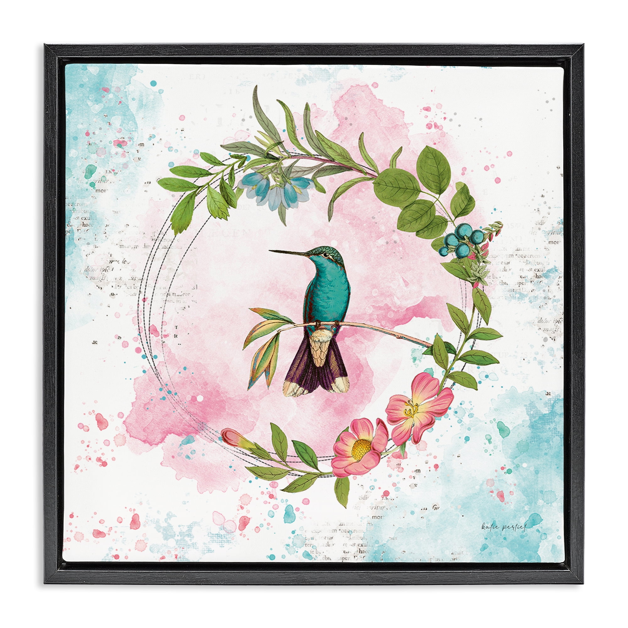 Stupell Industries Delicate Hummingbird Wreath Animals Painting Black Floater Framed Canvas Art Print Wall Art, 18 x 18