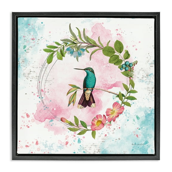Stupell Industries Delicate Hummingbird Wreath Animals Painting Black Floater Framed Canvas Art Print Wall Art, 18 x 18