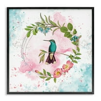 Stupell Industries Delicate Hummingbird Wreath Animals Painting Black Framed Art Print Wall Art, 12 x 12
