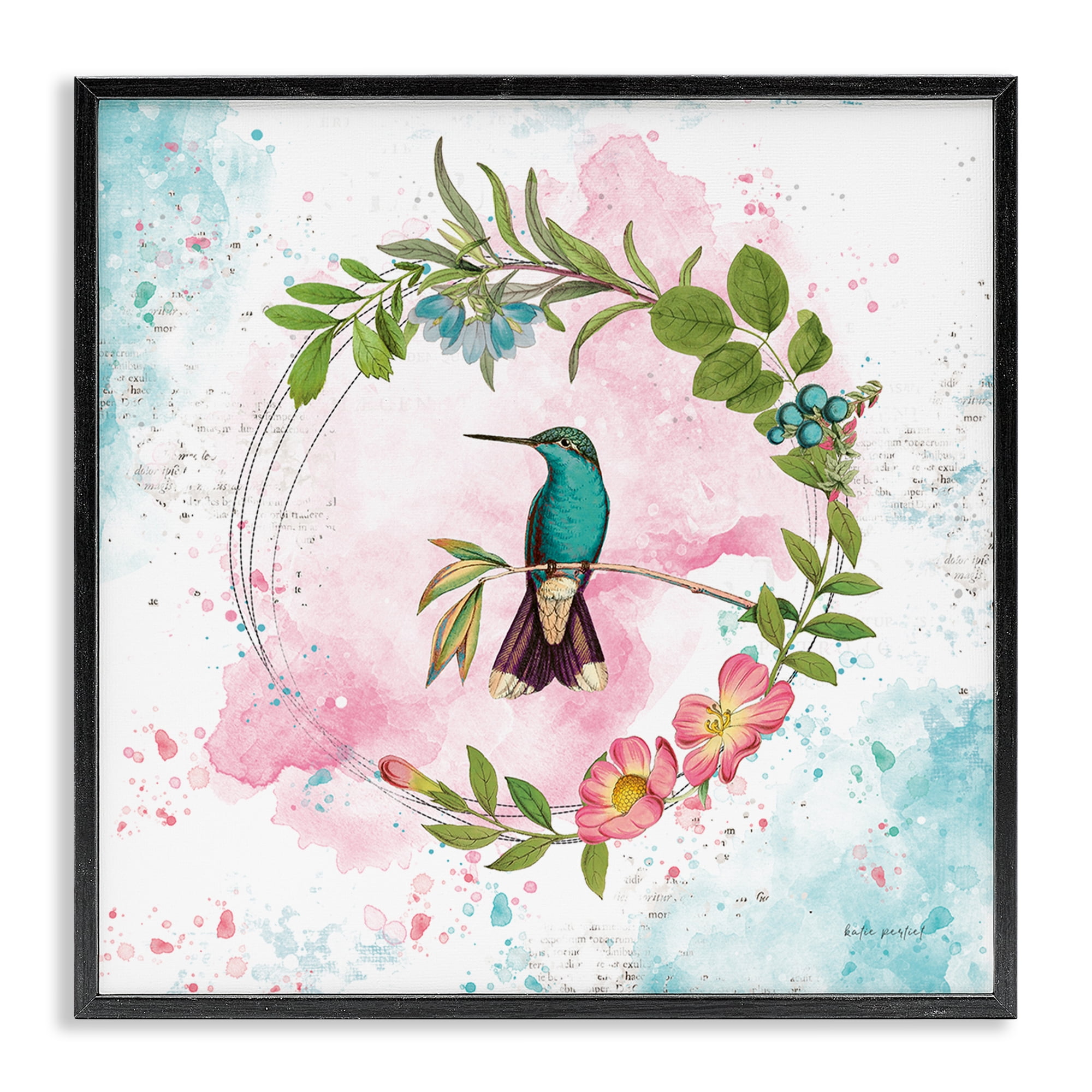 Stupell Industries Delicate Hummingbird Wreath Animals Painting Black Framed Art Print Wall Art, 17 x 17